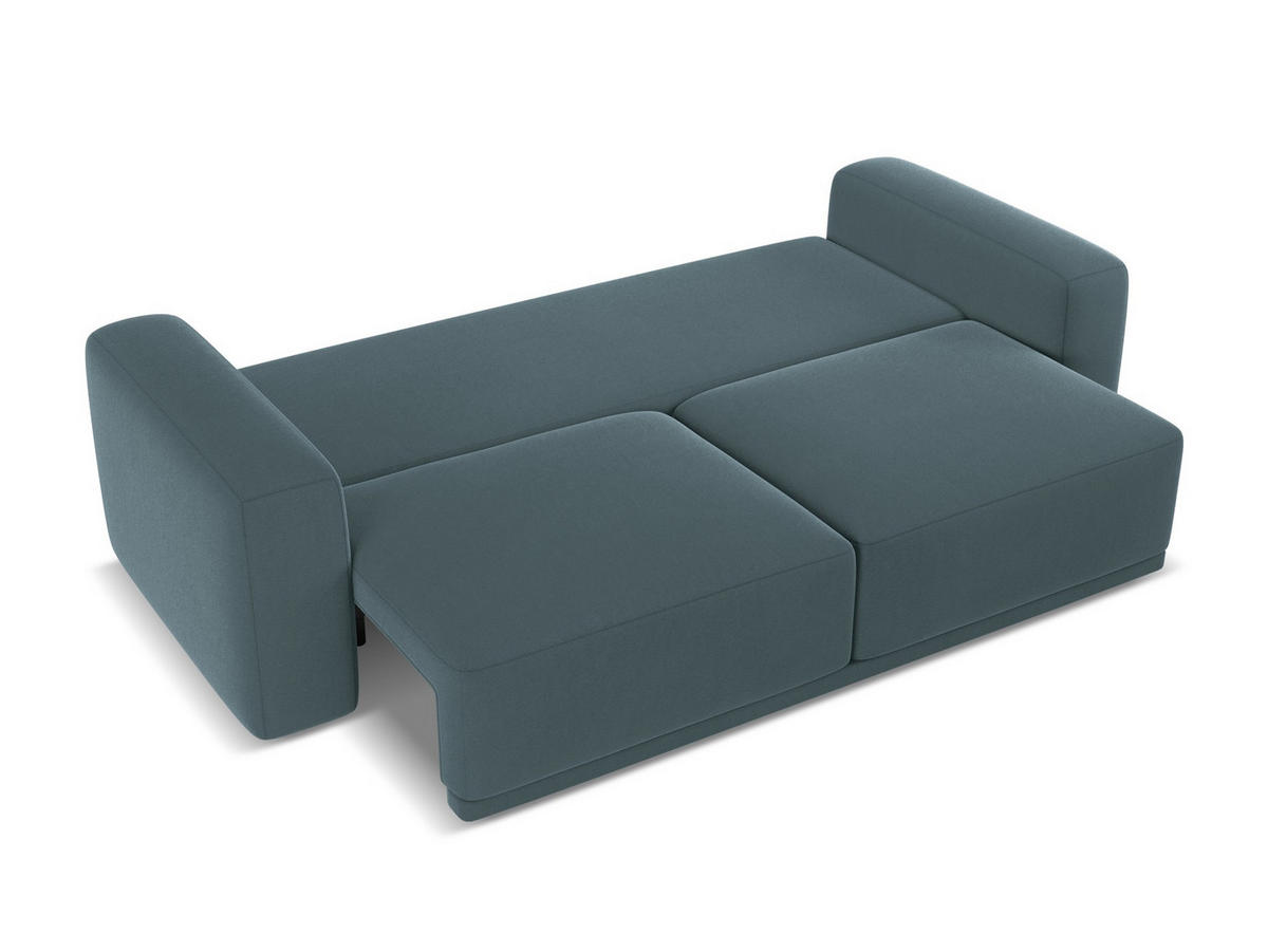 3-SITZER SOFA mit Schlaffunktion Samt Stoff Blau - Blau/Petrol, Kunststoff/Textil (242/91/100cm) - Makamii