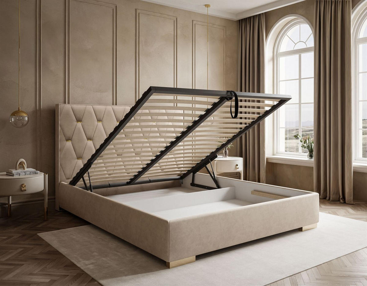 POLSTERBETT IZOLDA mit hohem Kopfteil 160x200 cm Royal Velvet 170 - Beige, Textil - Lookway