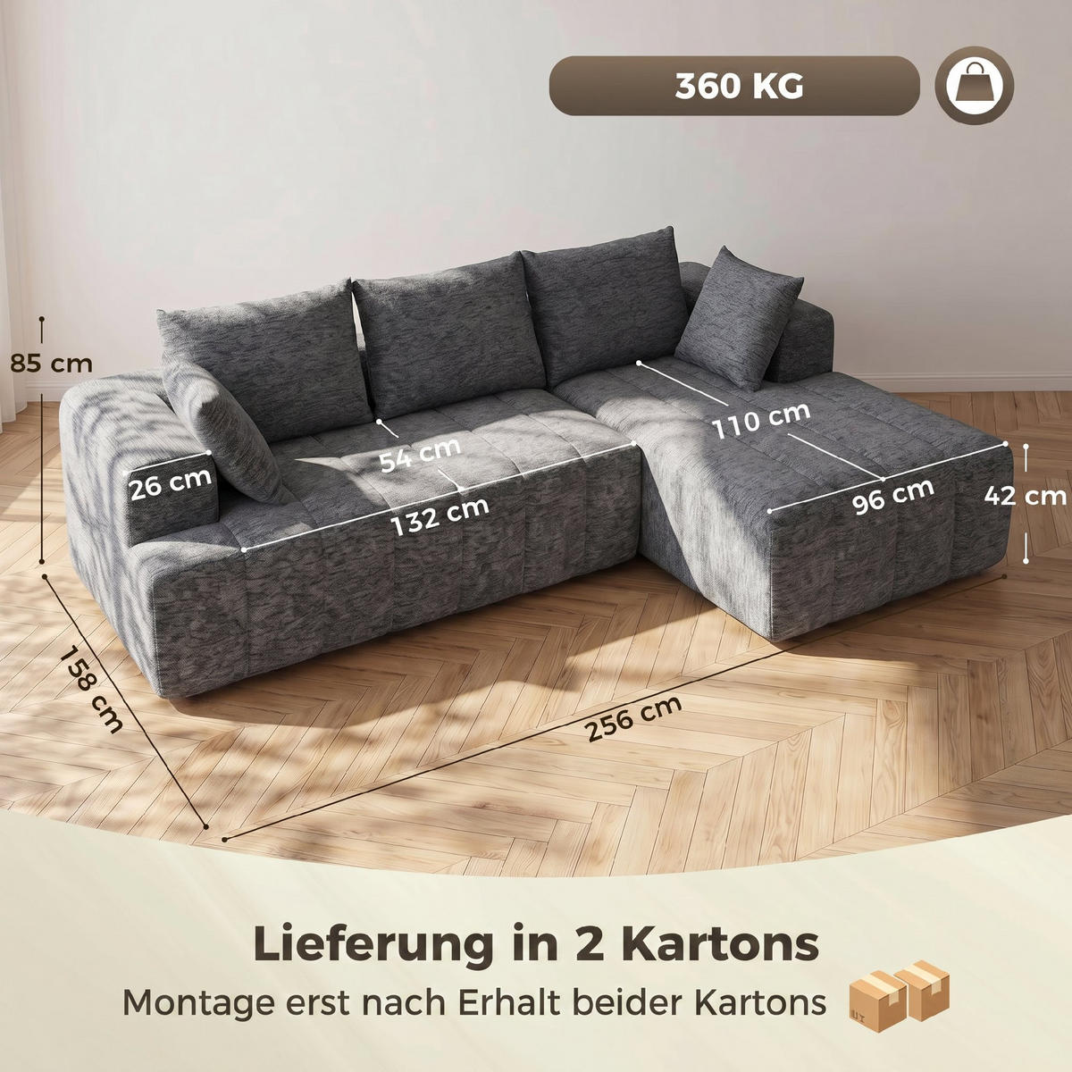 ECKSOFA Chenille (100 % Polyester) Grau - Grau, Textil (158/256cm) - HOMCOM
