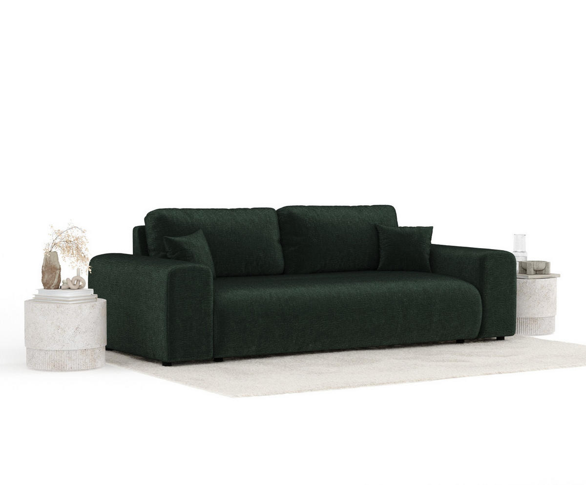 3-SITZER-SOFA Zanzibar Grün Chenille - Schwarz/Grün, Holz/Holzwerkstoff (213/79/108cm) - Maison de Reve