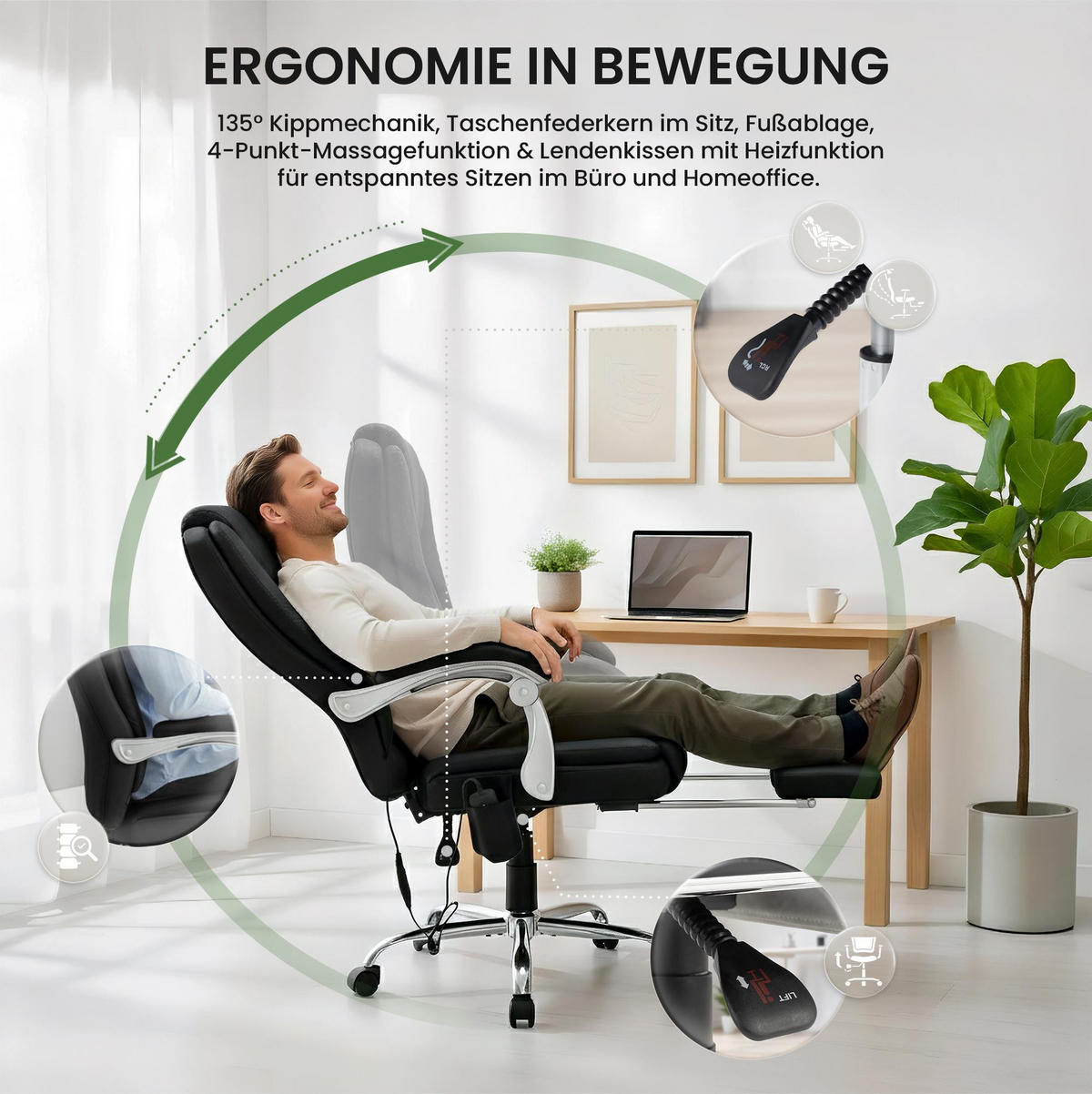 CHEFSESSEL Lederlook Schwarz - Chromfarben/Schwarz, Textil/Metall (67/110/70cm) - CLP