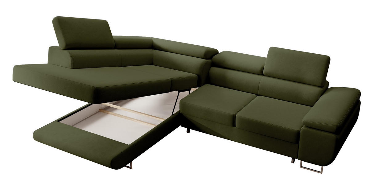 ECKSOFA Stevil Olivgrün Velours - Silberfarben/Olivgrün, Textil/Metall (275/203cm) - Selsey