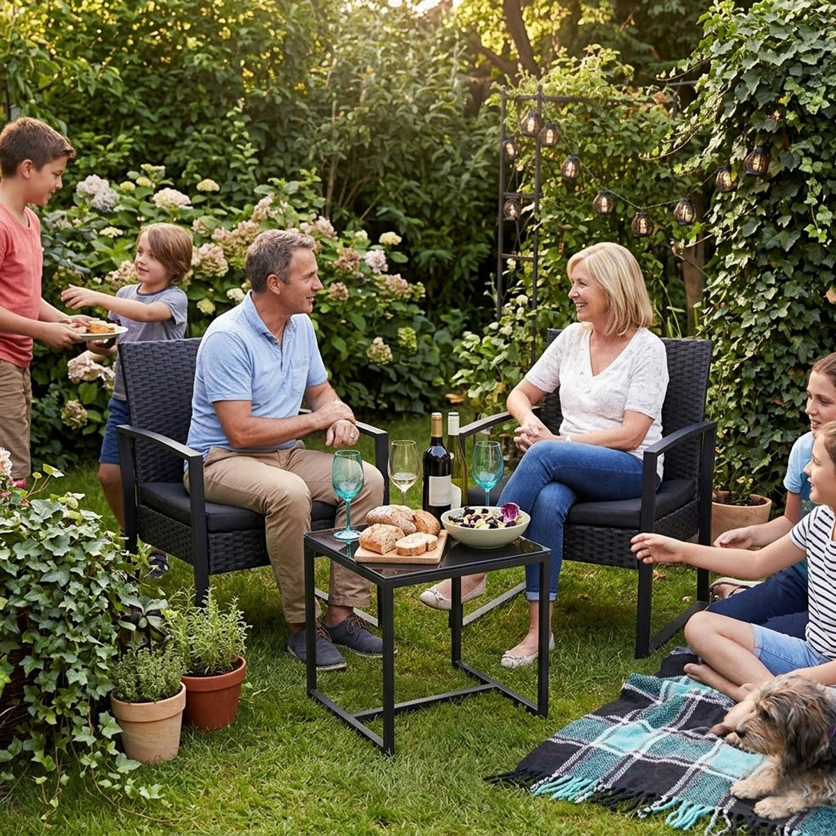 GARTENLOUNGE Set Sheffield - GartenGARTEN-GARNITUR für 2 Personen - Gartenmöbel Set 3-teilig - Streckmetall anthrazit - Schwarz, Metall - TPFGarden