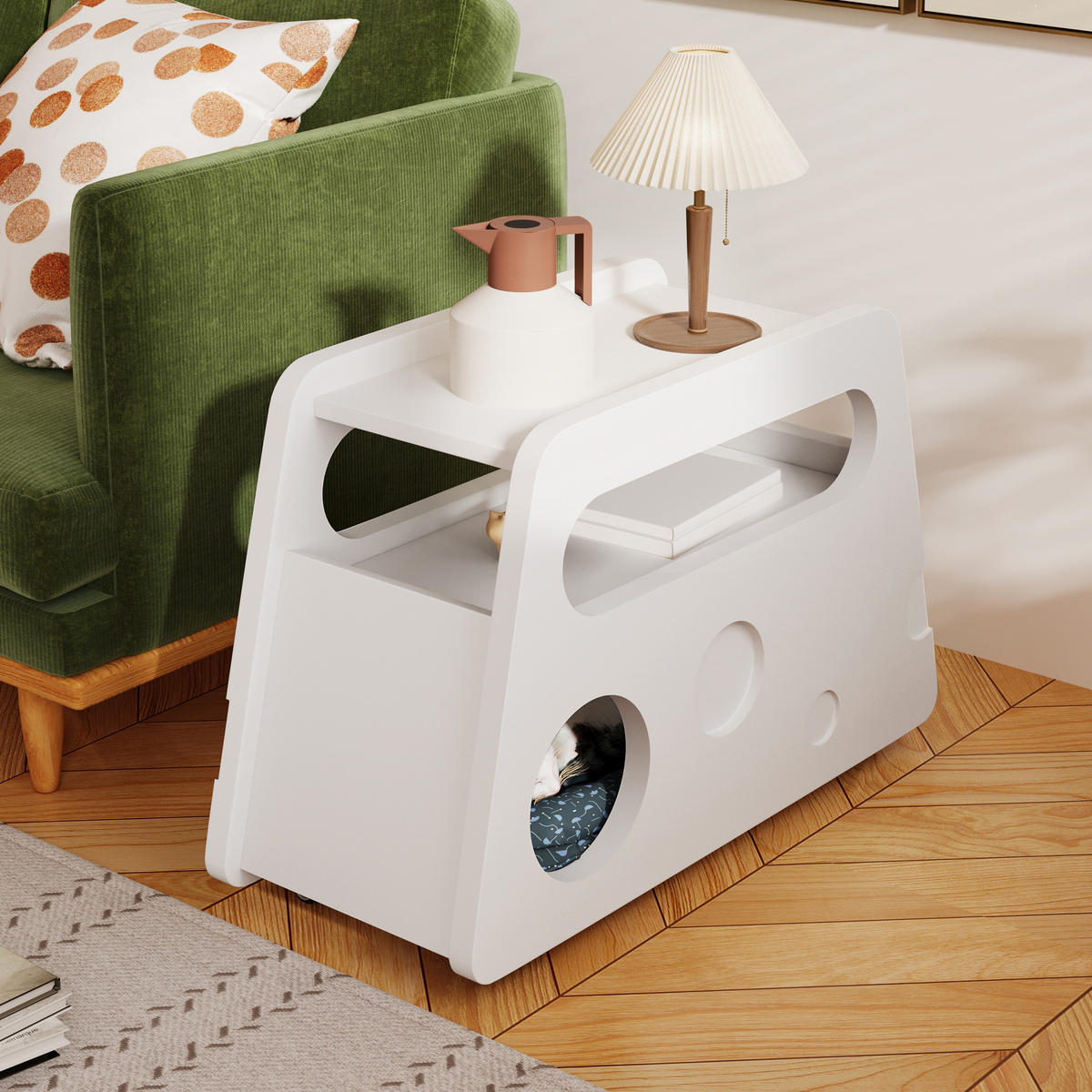 SIDEBOARD 81x33x51.5 Weiß Beistelltisch Rollen Mobil - Weiß, Holzwerkstoff (81/33/51.5cm) - FLIEKS