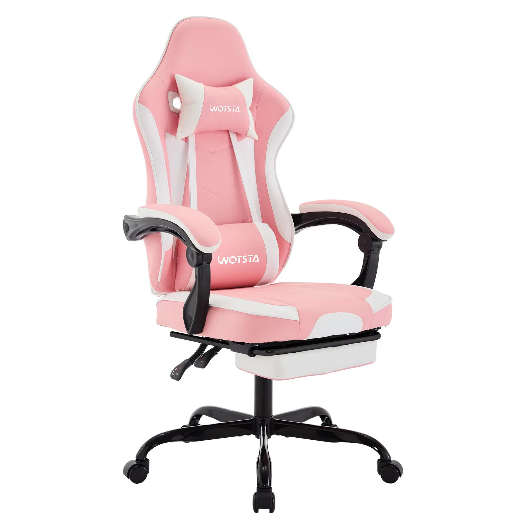 GAMINGSTUHL mit Fußablage Kopfstütze & Lendenkissen Rosa - Pink, Metall (63/125/54cm) - Kaket