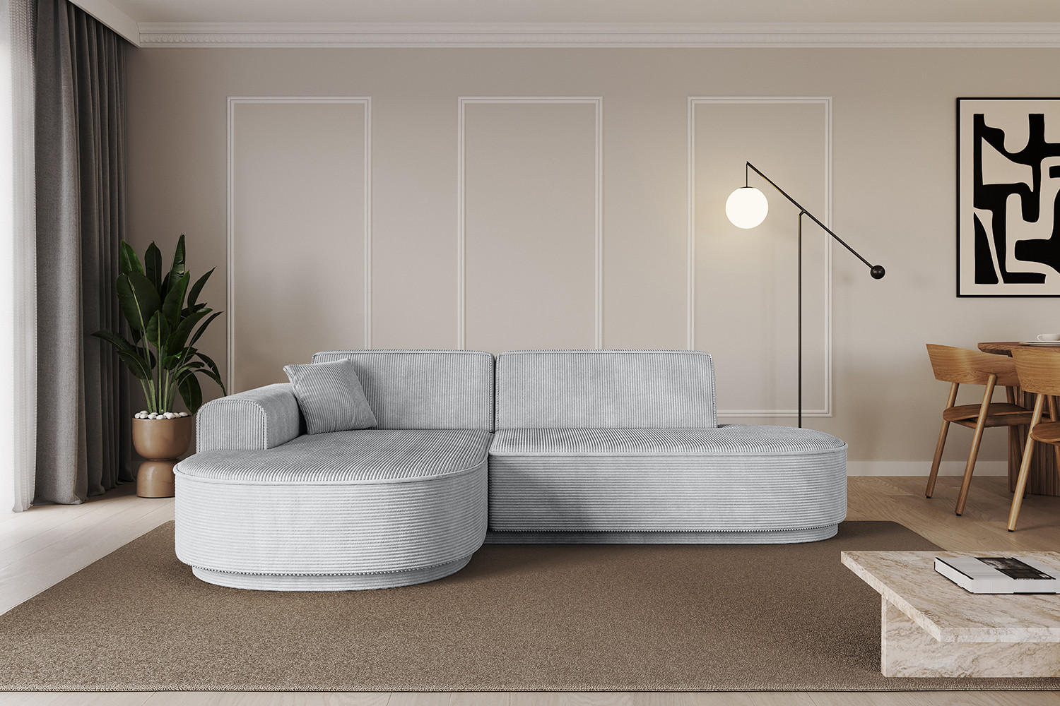 ECKSOFA Ottomane Links MARI-L1-v3 - 243x171x83 cm Grau Cord - Schwarz/Grau, Holzwerkstoff/Kunststoff (243/171cm) - ALTDECOR