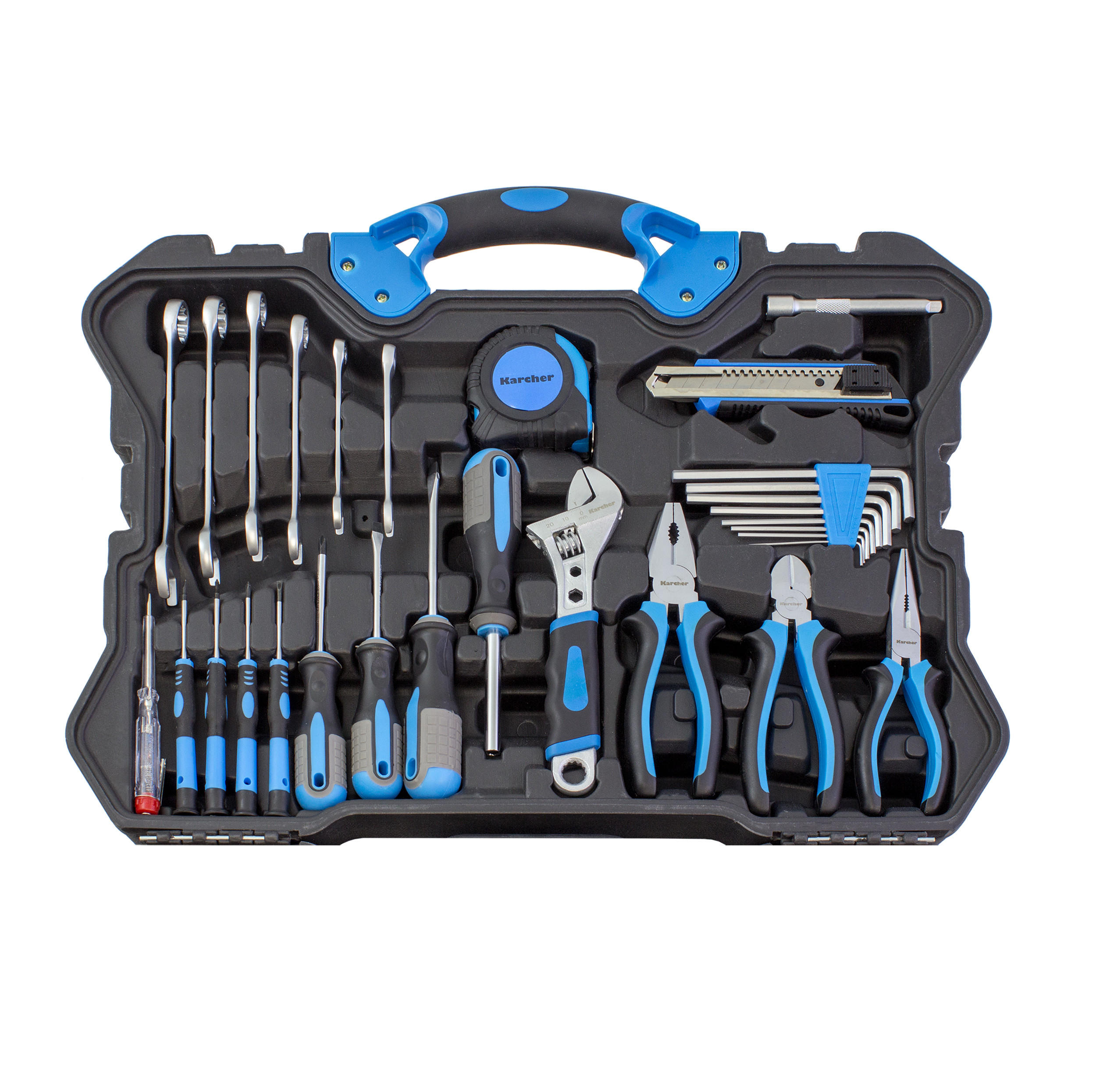 WERKZEUGKOFFER 135-teilig | Mit Hammer, Schraubendreher, Steckschlüssel, Bitsatz, Taschenlampe uvm. - Blau, Metall (43.5/15/55cm) - Karcher
