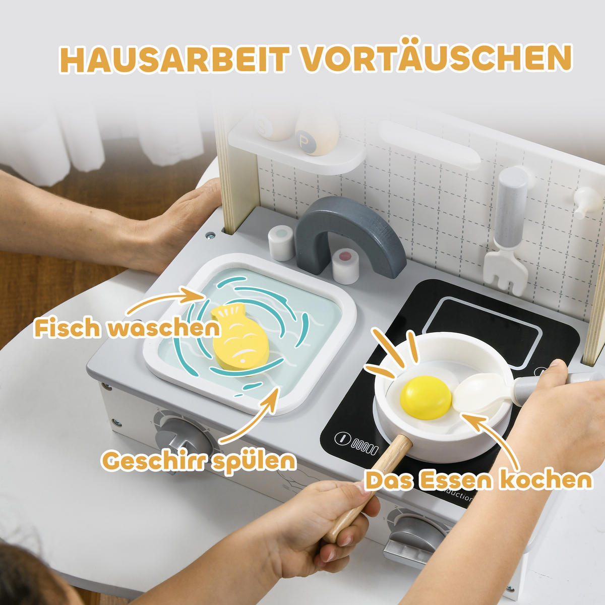 KINDERKÜCHE - Gelb/Grau, Holzwerkstoff (36/21.5/25cm) - AIYAPLAY