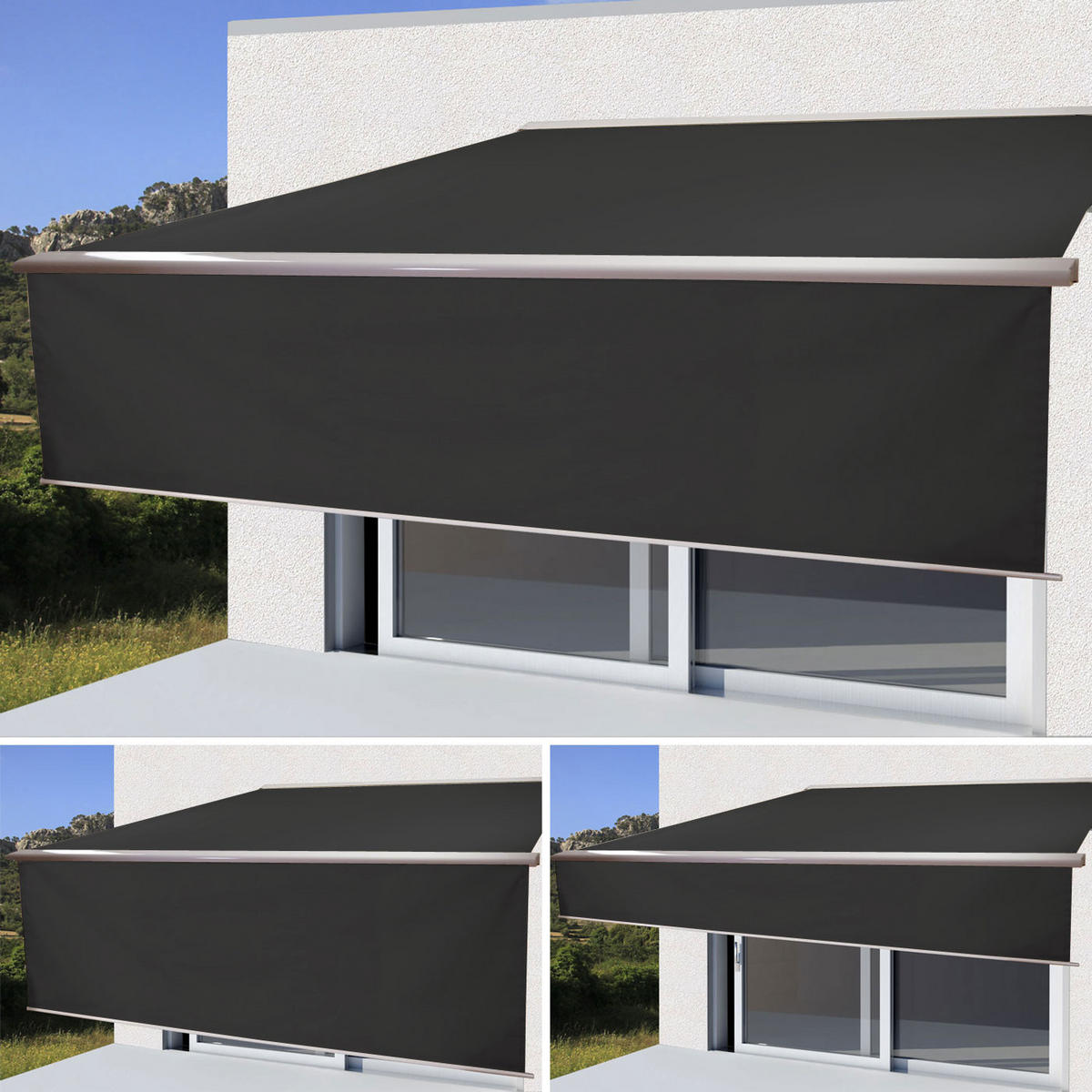 KASSETTEN-MARKISE VOLANT AUSFAHRBAR Anthrazit - Anthrazit, Textil (450/15/300cm) - MCW