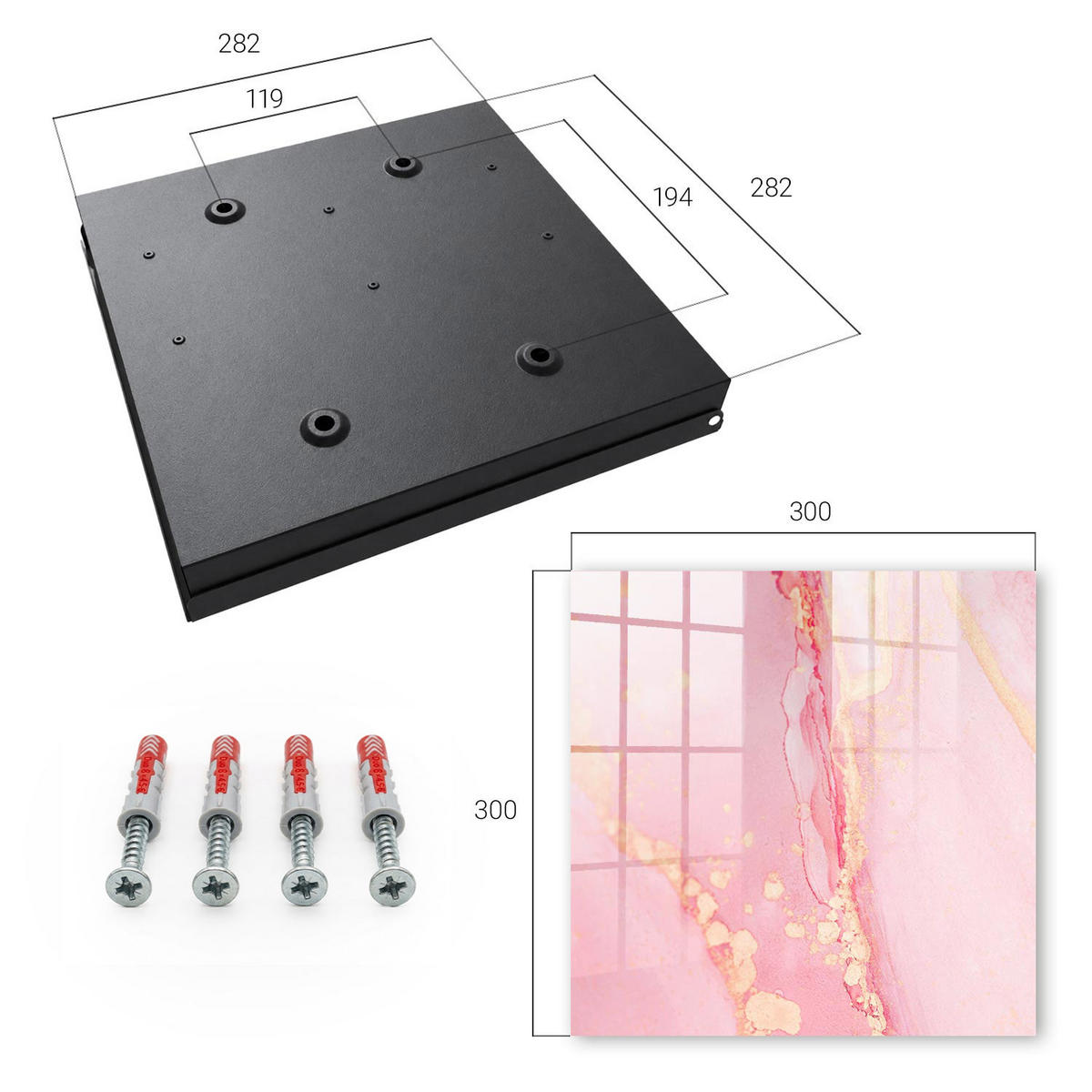 SCHLÜSSELBOX Schwarz 30x30 cm- Türöffnung nach rechts - Rosa Traum - Pink, Metall (30/30/5cm) - TULUP
