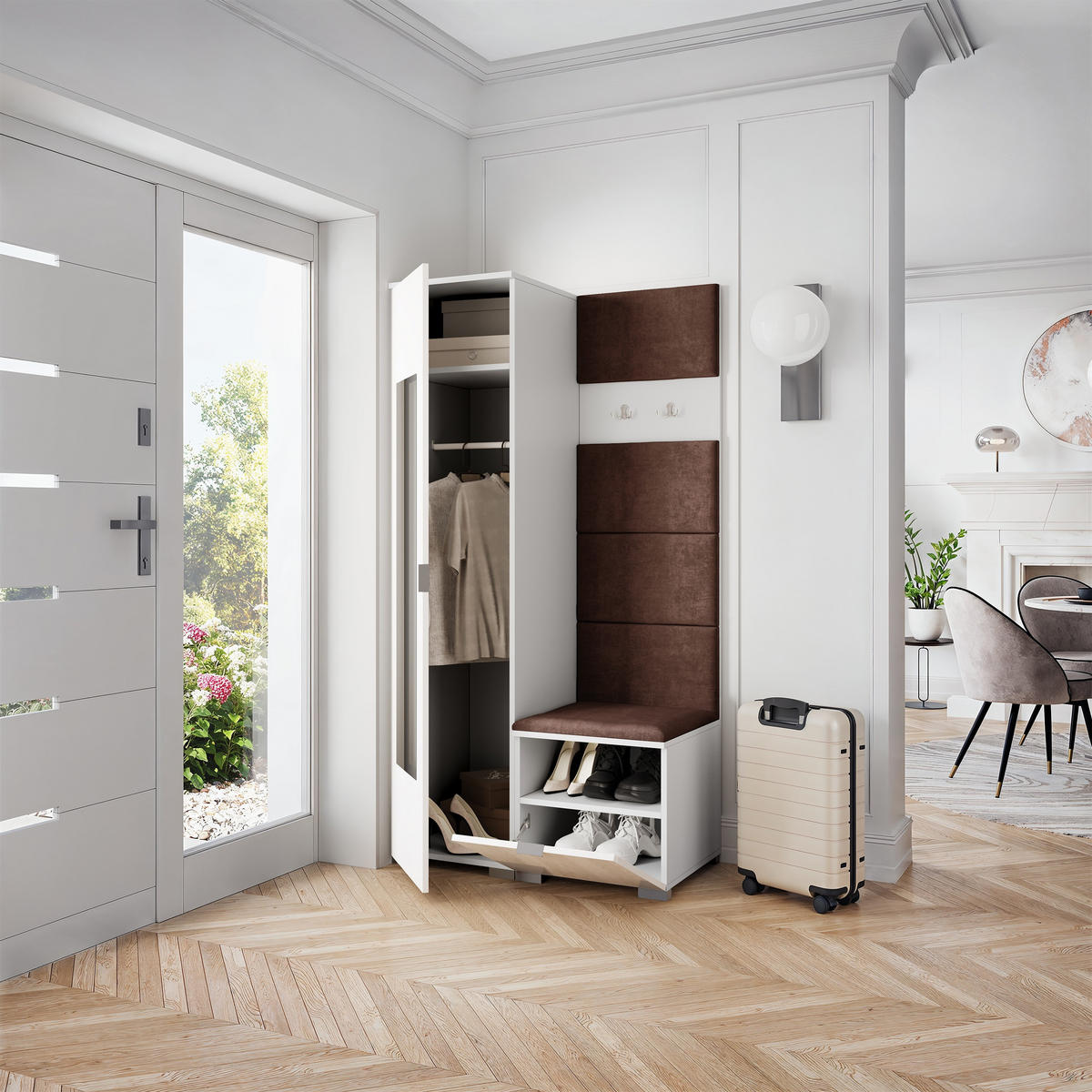 GARDEROBENSCHRANK VIRA 95/181/51 cm Modern Garderobe-Set Weiß - Weiß/Braun, Holzwerkstoff (95/181/51cm) - MASSENO