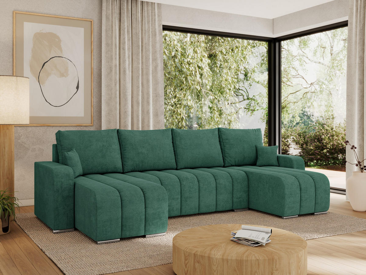 WOHNLANDSCHAFT KIRASSO U Grün Struktur - Grau/Grün, Textil/Metall (320/86/147cm) - MKS