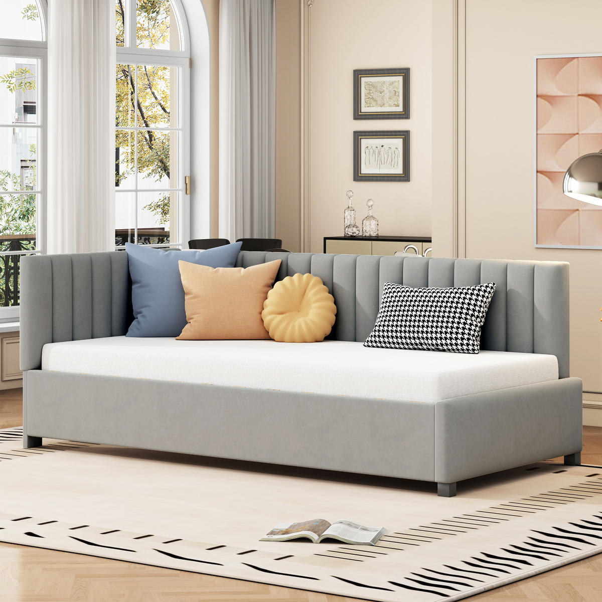 POLSTERBETT 90/200 cm mit Lattenrost hochwertiger Samtstoff grau - Grau, Leder (90/200cm) - OKWISH