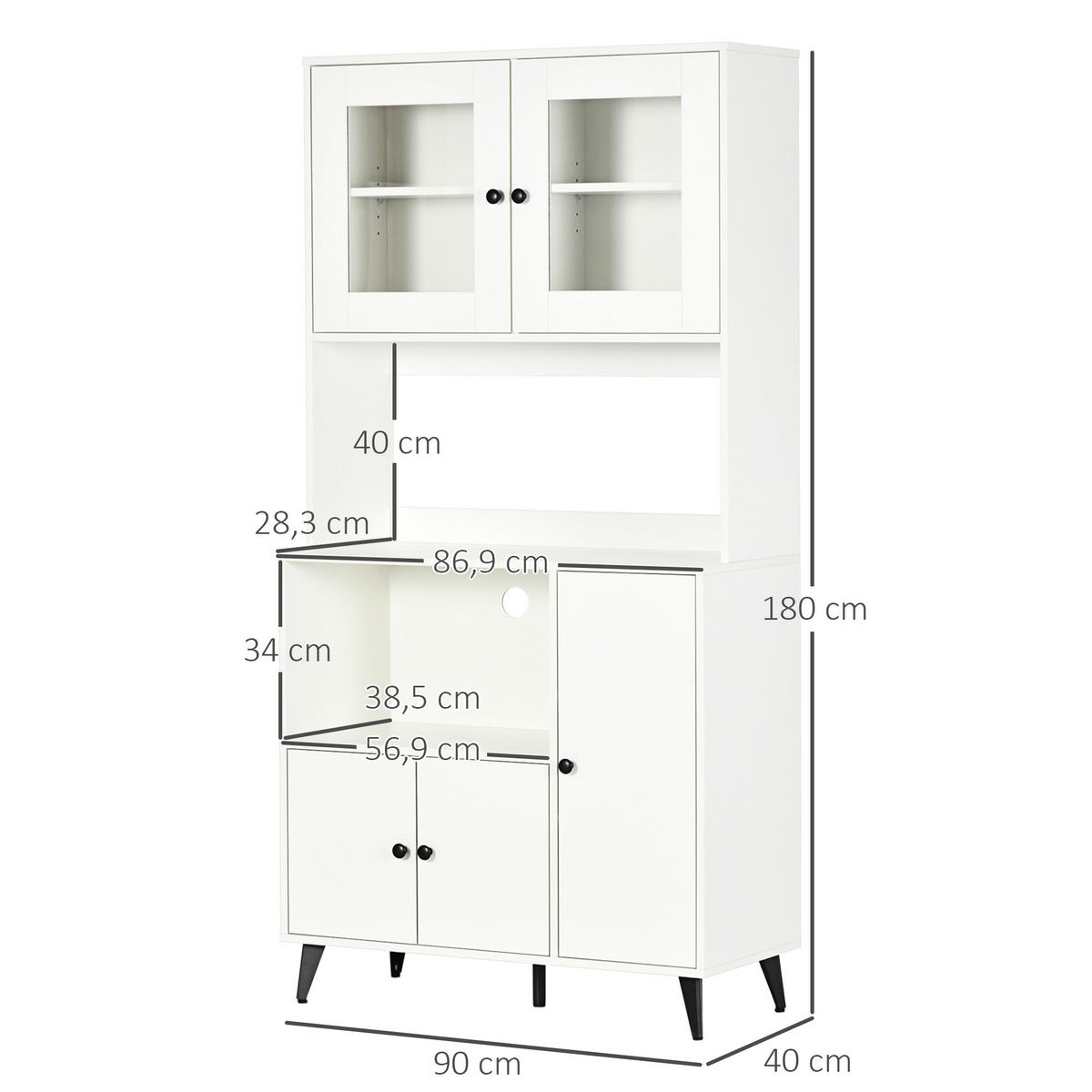 BUFFET DE-11328 3 Schränke mit Glasfront & Kabeldurchlass Weiß - Weiß, Holzwerkstoff (40/180/90cm) - ComfortXL