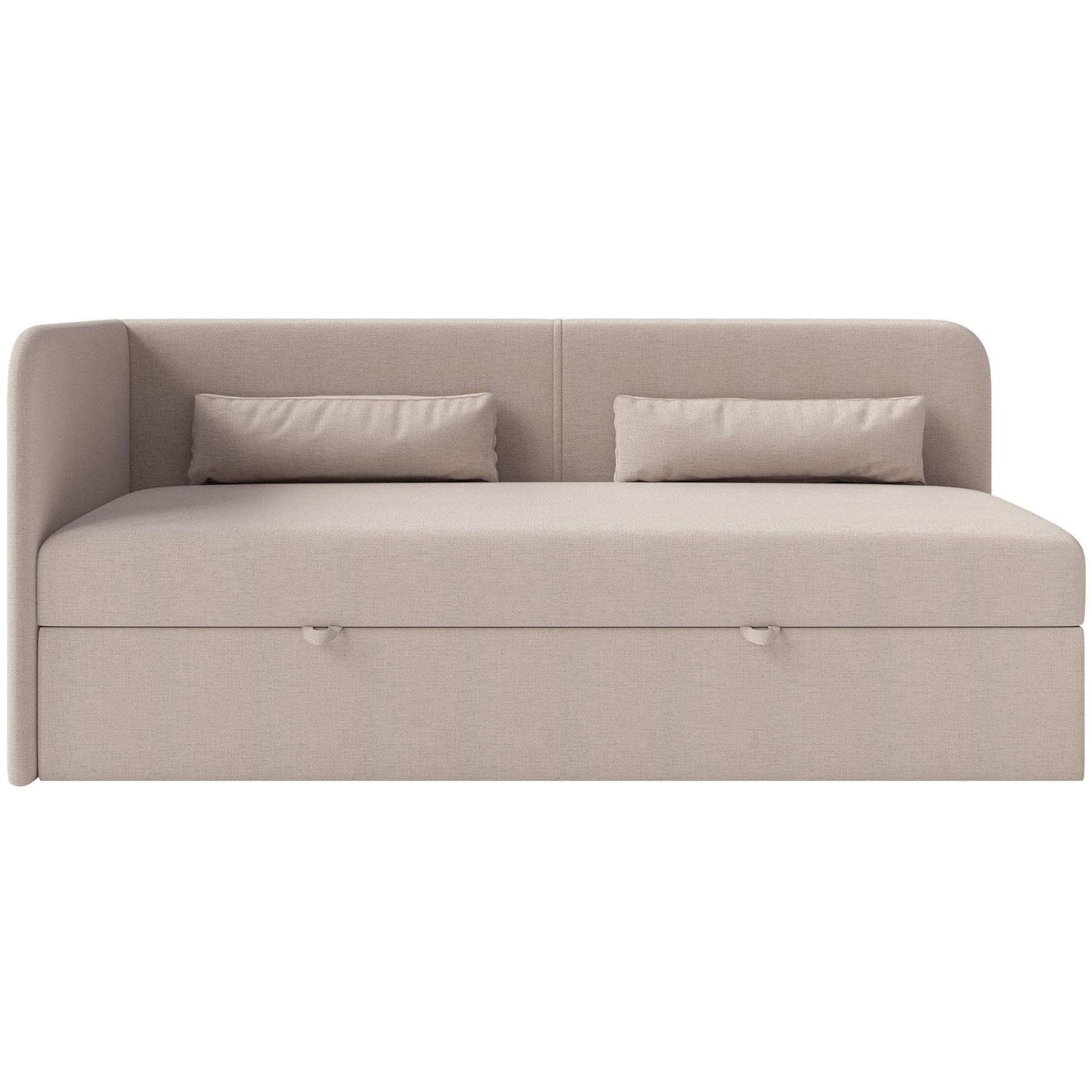 JUGENDBETT Calmmo Dunkelbeige mit Chenille-Bezug, Kopfteil links - Beige, Textil (90/200cm) - Selsey