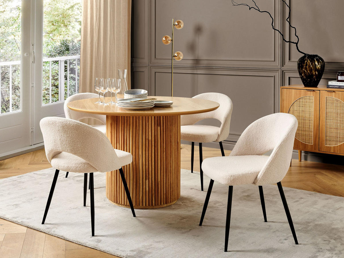 ESSZIMMERSTUHL 2er-Set Polyester Beige Onaga - Beige, Textil/Metall (45/77/46cm) - Beliani