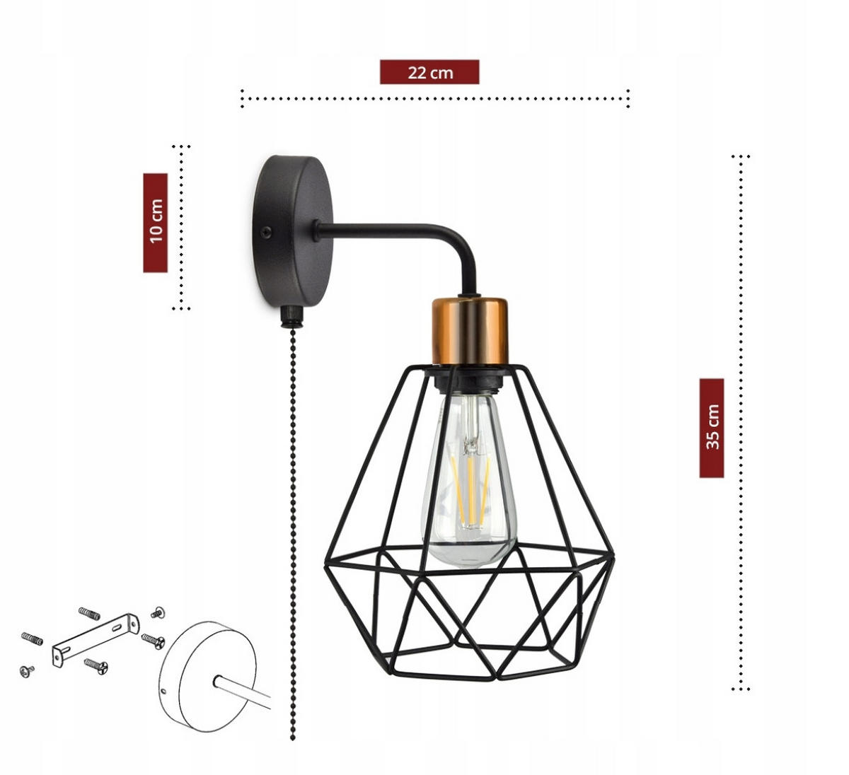 WANDLEUCHTE EDISON II - Goldfarben/Schwarz, Metall (22/35/20cm) - kiki design
