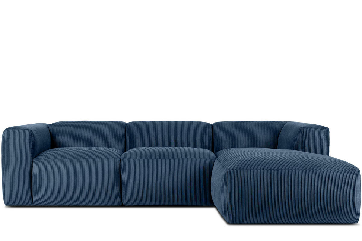 ECKMODULSOFA-RECHTS BUFFO mit extrem weicher und bequemer Sitzfläche, Kordstoff, marineblau - Blau/Grün, Textil (297/180cm) - KONSIMO®