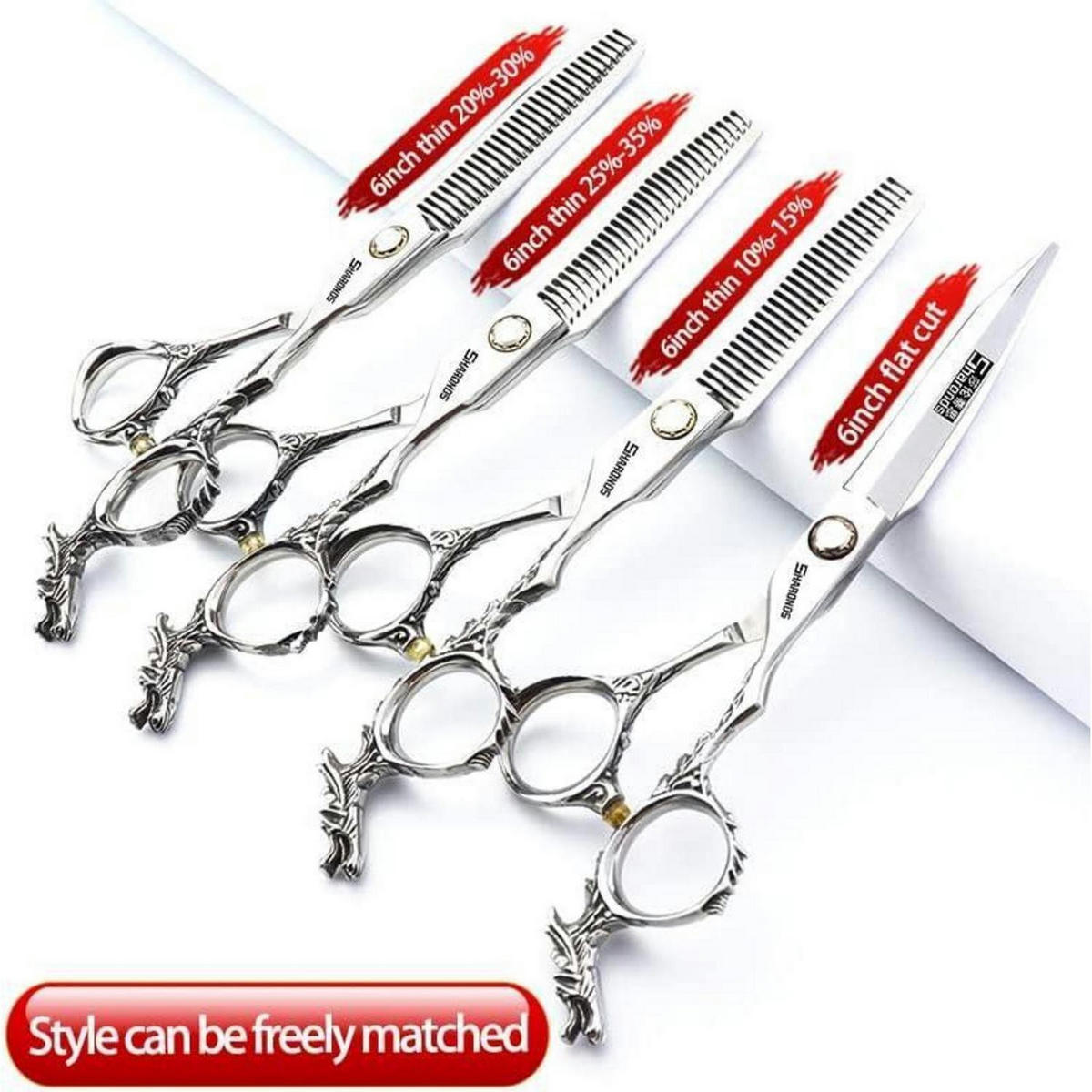 FRISEURSCHERE 6 Zoll 4-teiliges Set - Silberfarben, Metall (6/1/18cm)