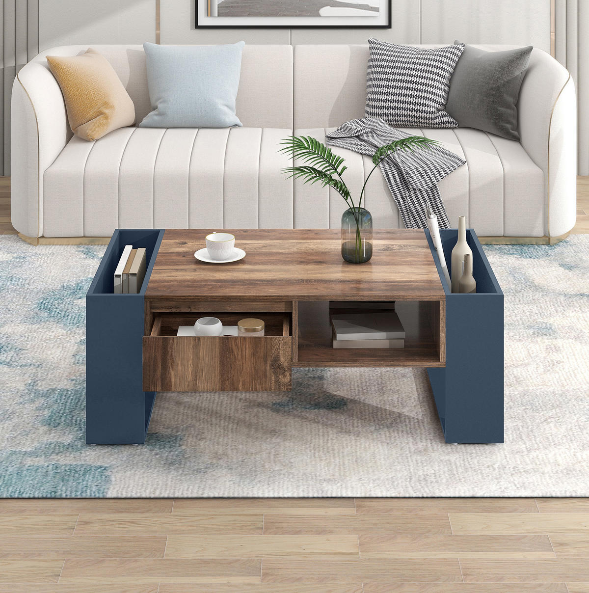 COUCHTISCH 111/40/60 cm in Schwarz/Grau aus Spanplatte mit Stauraum - Schwarz, Holzwerkstoff (111/60/40cm) - OKMYHOME