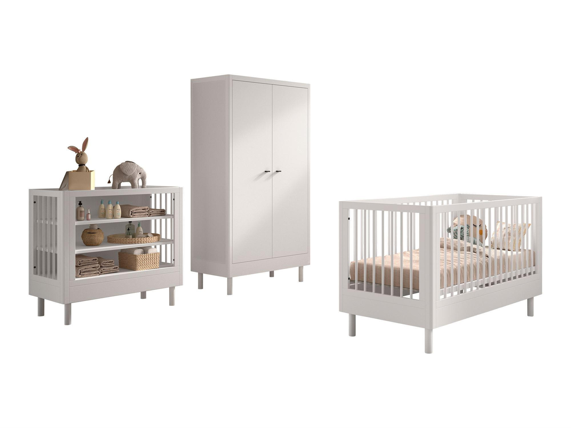 BABYBETT SET 70x140 Keeley Buche Weiß Holz Regal Komfort Stabil - Weiß, Holz (55/190/100cm) - 58aufmkessel