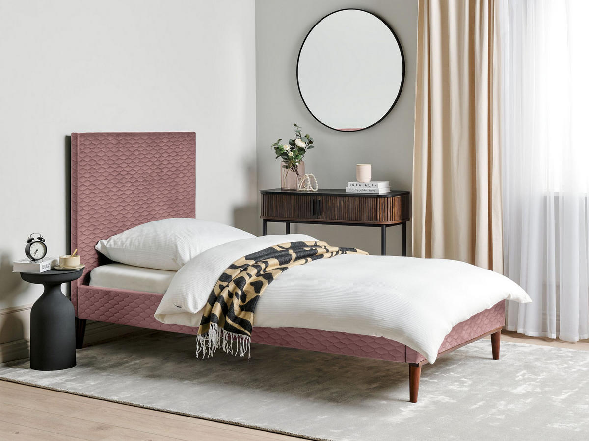 POLSTERBETT mit Lattenrost 90x200 cm Rosa Bayonne - Pink, Textil (90/200cm) - Beliani