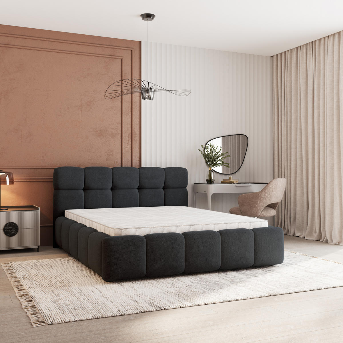 POLSTERBETT FARU SR 180x200 cm mit Bettkästen - Schwarz - Schwarz, Holz (180/200cm) - MASSENO
