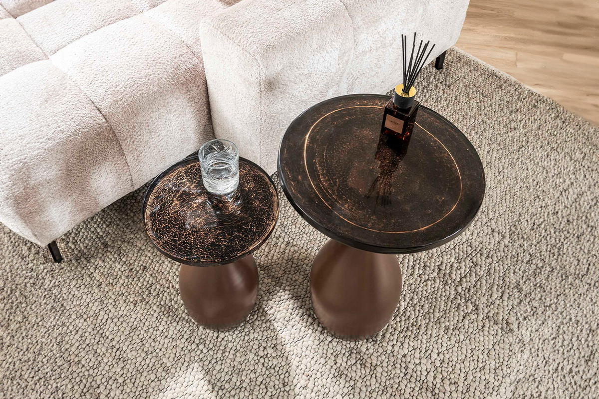 BEISTELLTISCH MOKKA Braun Glas - Braun/Kupferfarben, Glas/Metall (30/30/45cm) - KAWOLA