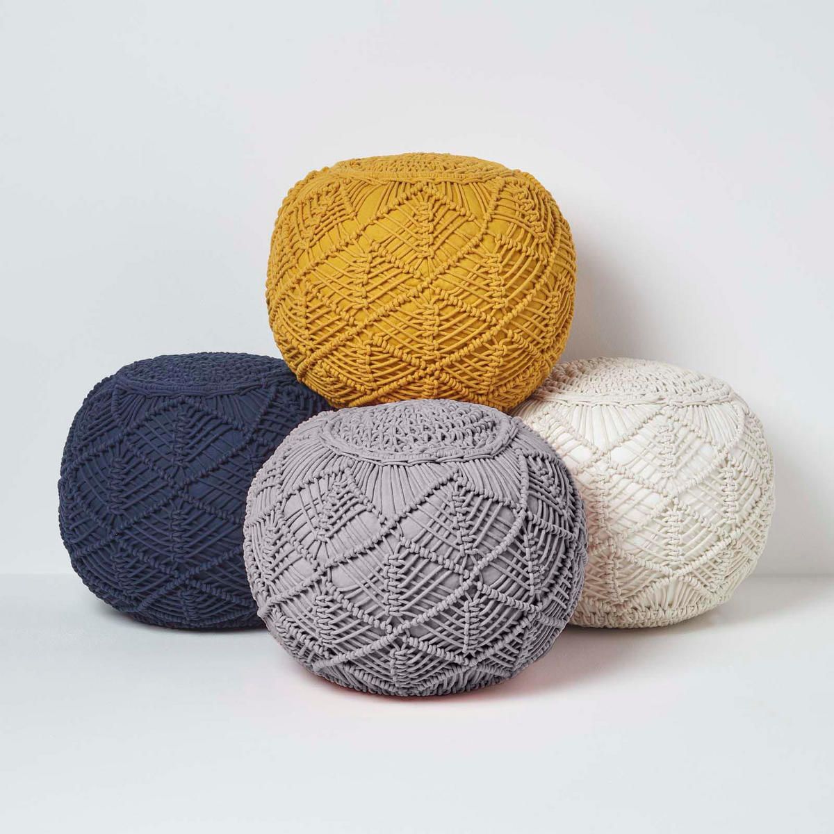 POUF grau im Makramee-Stil, 40/40/35 cm - Grau, Textil (40/35/40cm) - Homescapes