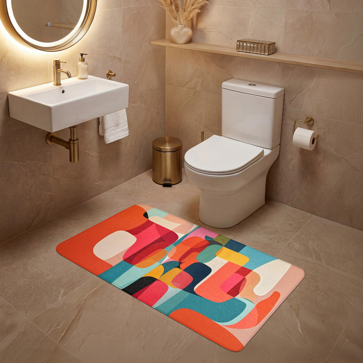 WC PŘEDLOŽKA Tvary - barevné - abstraktní - letadla 120x60 cm - různobarevná, textil/plast (120/1cm) - OnlyWow