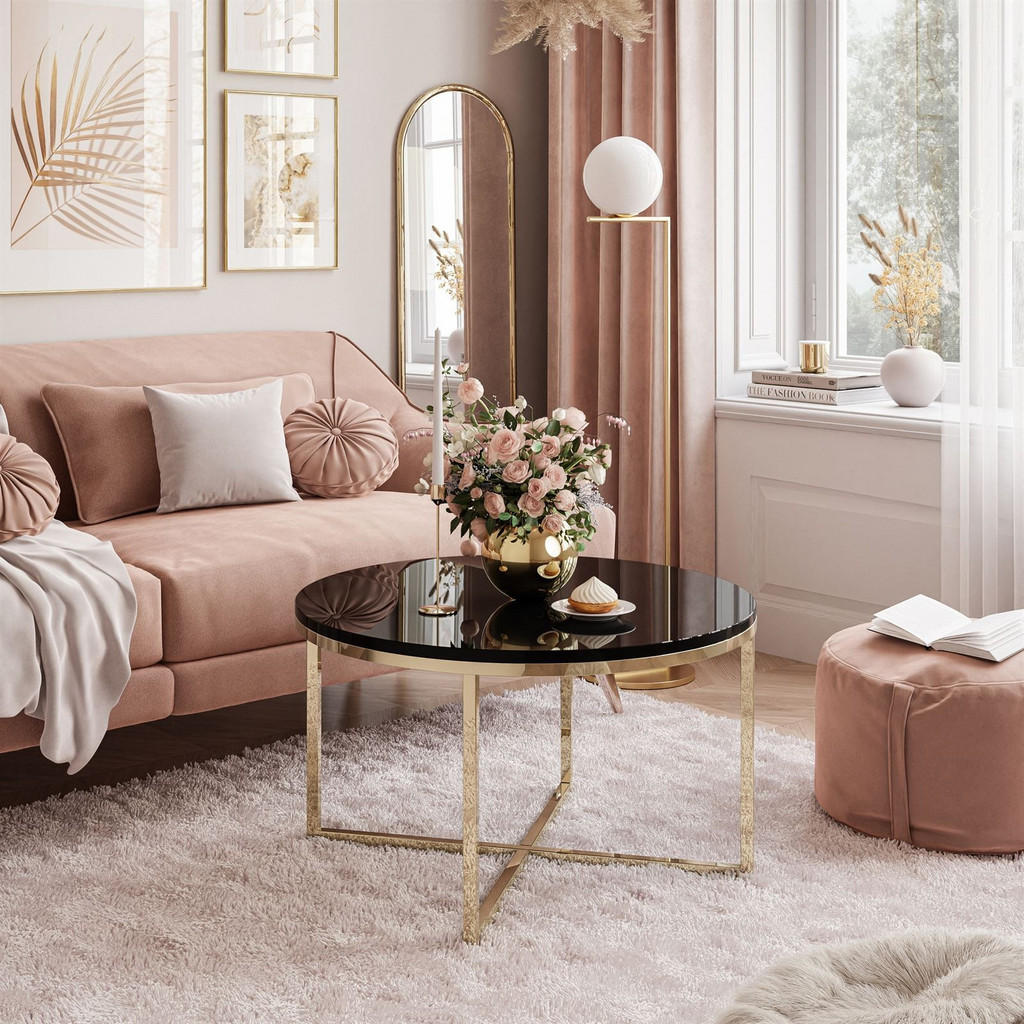 Thumbnail - Lookway Couchtisch, Gold, Schwarz, Holzwerkstoff, Rund, 70x45.6x70 cm, Wohnzimmer, Wohnzimmertische, Couchtische