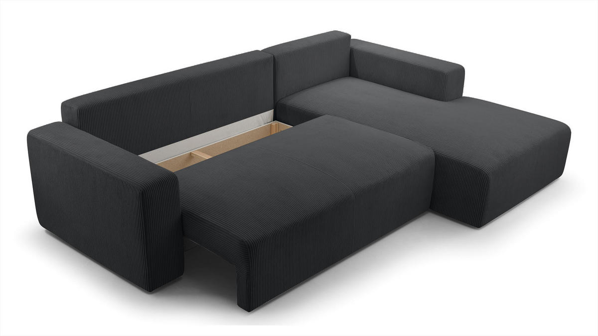 ECKSOFA L Form Catea Dunkelgrau 279/145/84 cm Rechts mit Schlaffunktion - Dunkelgrau/Schwarz, Kunststoff/Textil (279/145cm) - AX Living