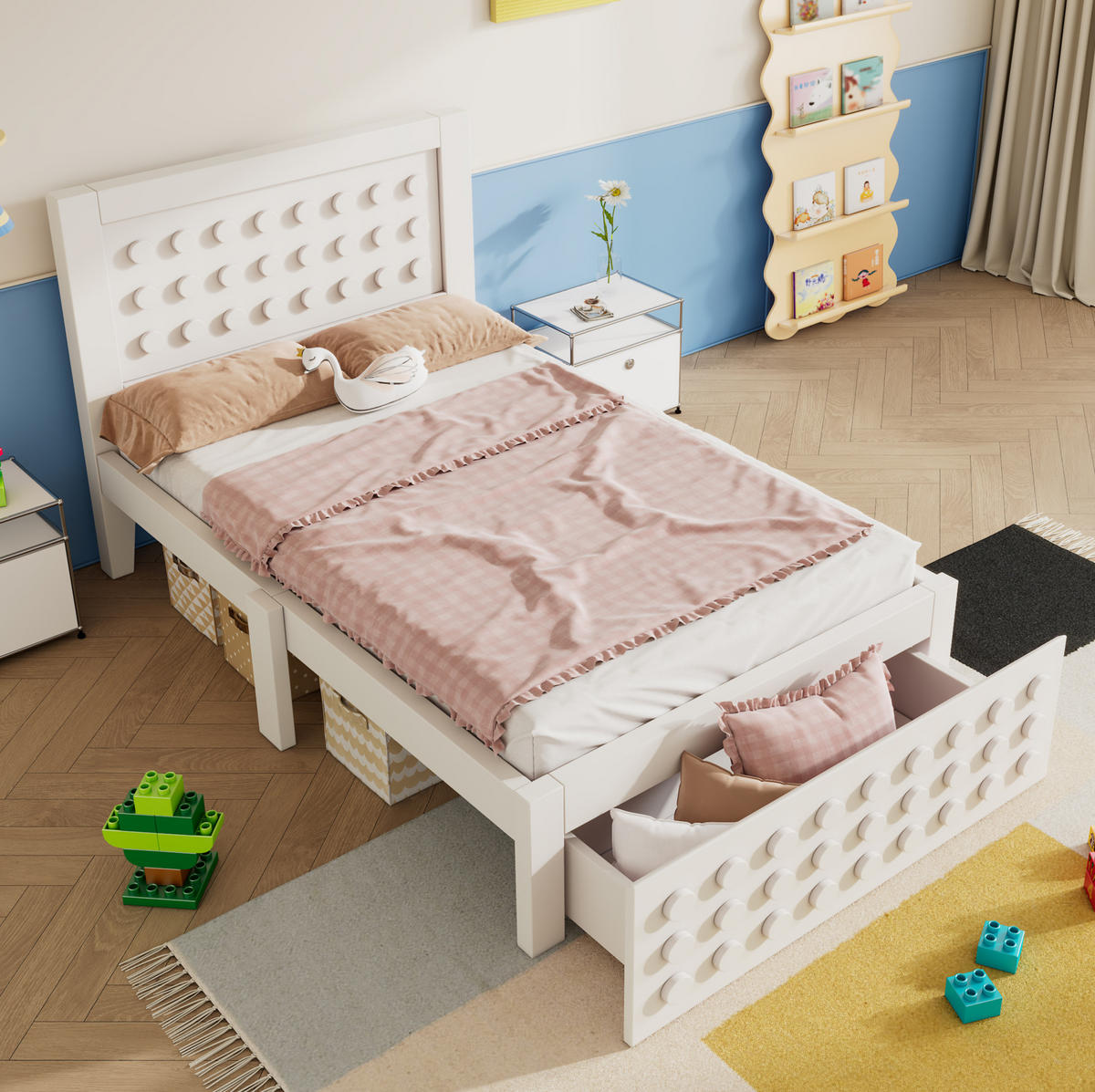 KINDERBETT 90/200 cm Weiß mit Stauraum und kreativem Blockdesign - Weiß, Holz (90/200cm) - OKWISH