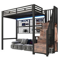 HOCHBETT 90/200 cm Schwarz aus Metall und MDF mit Stauraumleiter - Schwarz, Metall (90/200cm) - OKMYHOME
