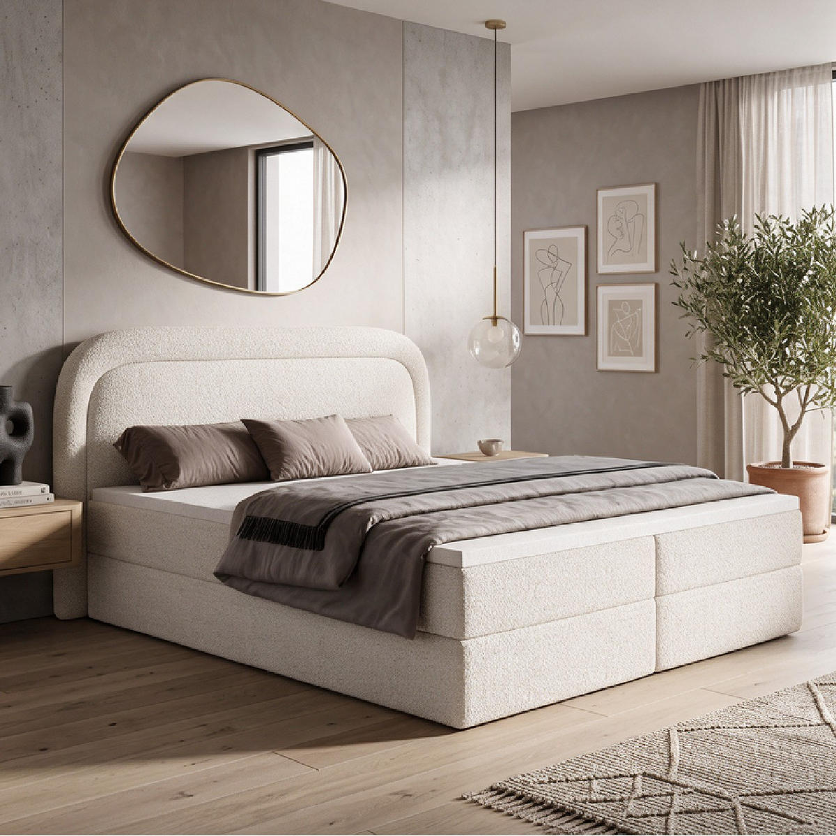 BOXBETT Bonito mit Topper 160x200 Creme - Creme, Textil (160/200cm) - Luxkor24