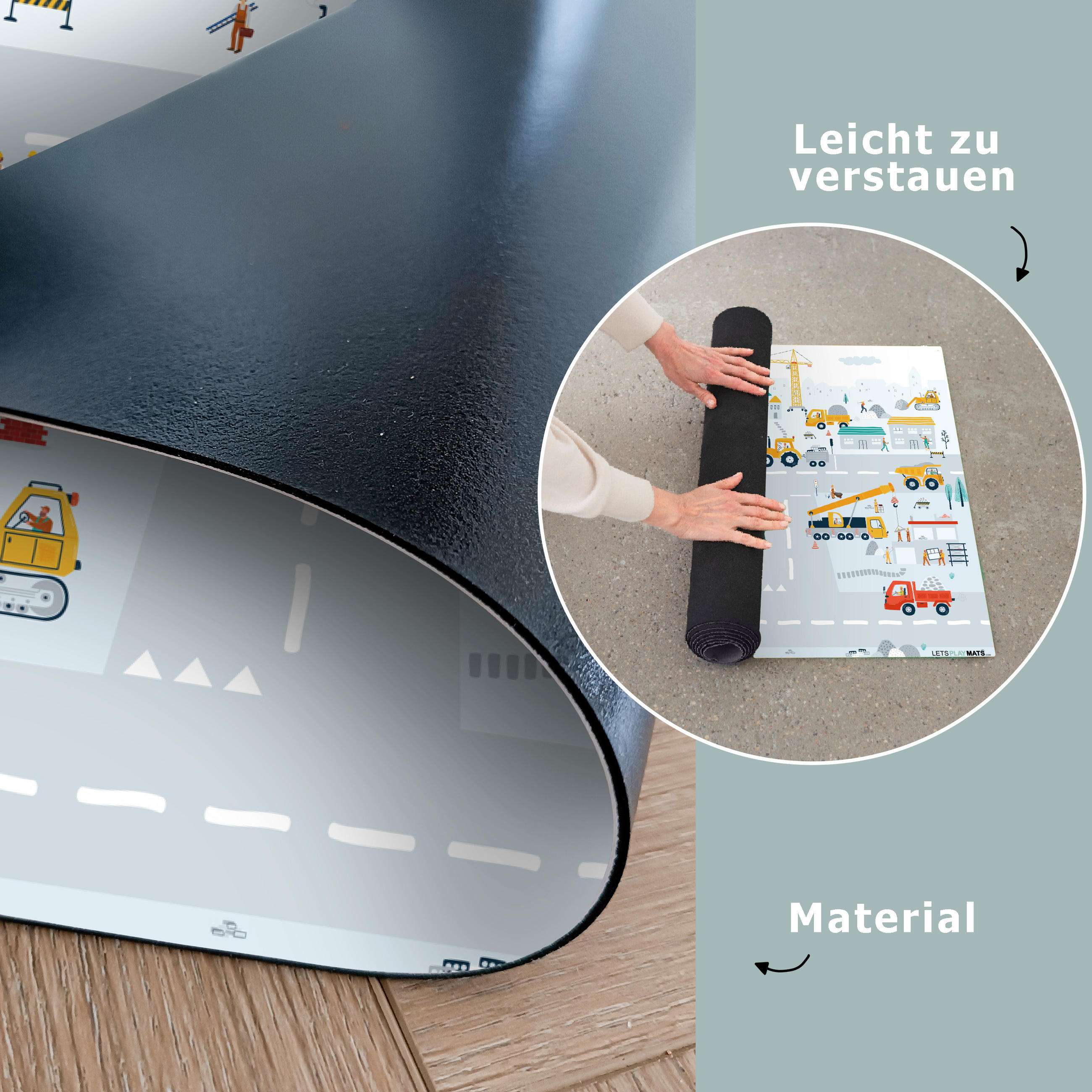 KINDERTEPPICH Baustelle - Traktor - Bagger - Auto - Design 105x70 cm - Multicolor, Kunststoff (105/70cm) - MuchoWow