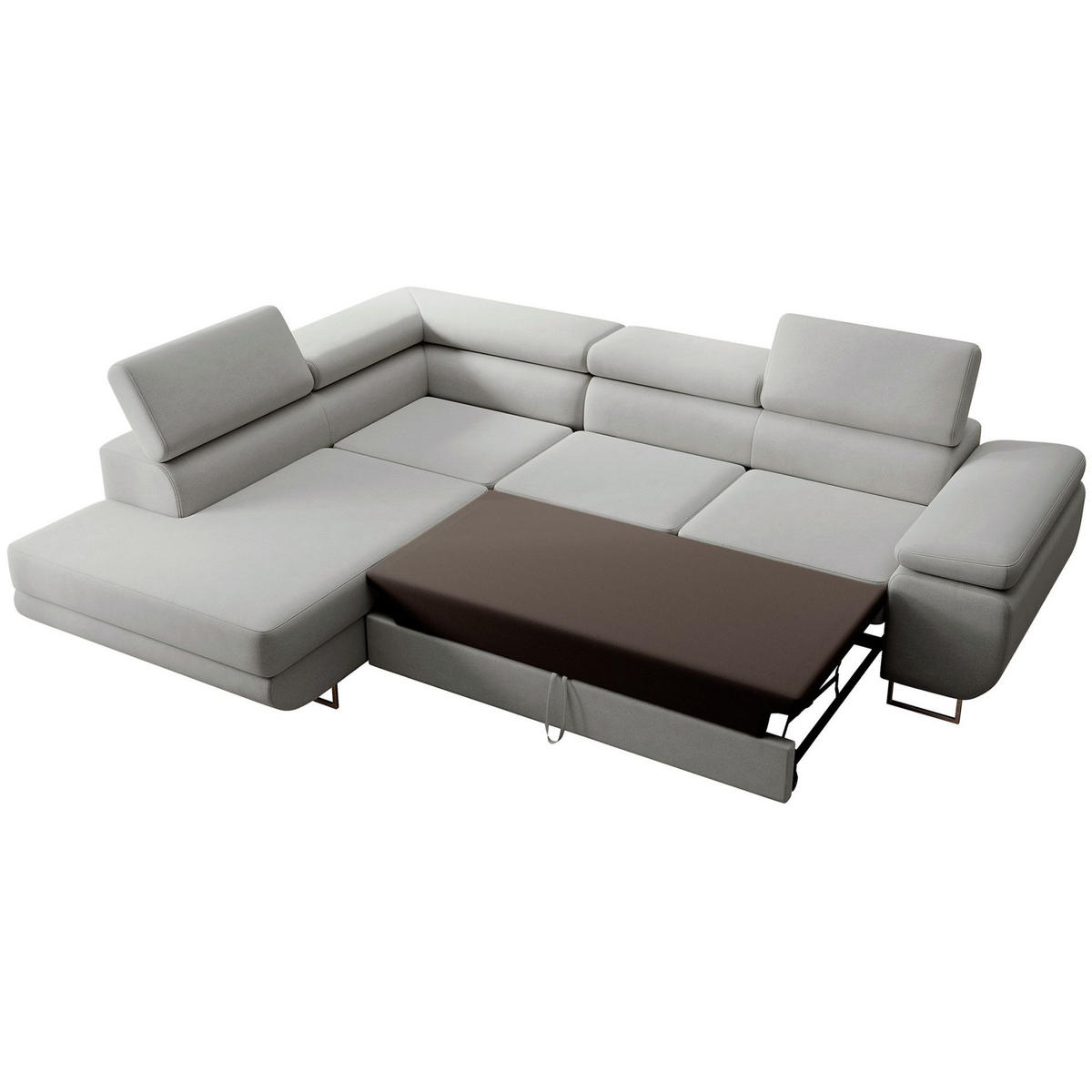 ECKSOFA Stevil Graubeige Velours - Greige/Silberfarben, Textil/Metall (275/203cm) - Selsey