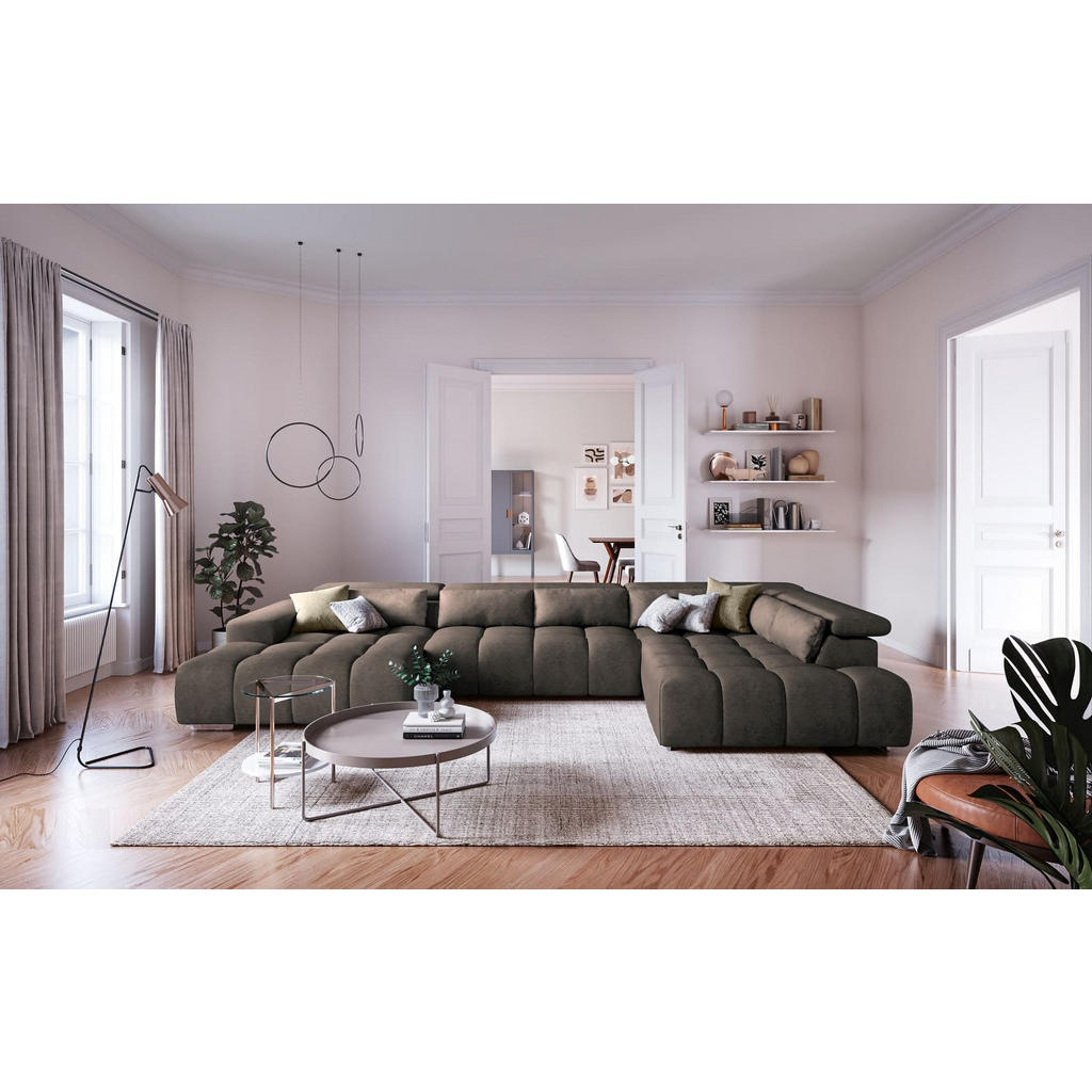 Thumbnail - Cotta Wohnlandschaft, Silber, Textil, Echtholz,Buche, U-Form,L-Form, 225x73x409 cm, Wohnzimmer, Sofas & Couches, Wohnlan...