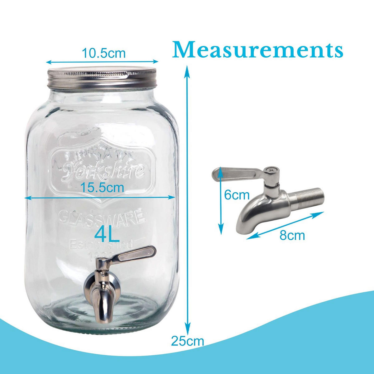 GETRÄNKESPENDER 4 Liter mit Zapfhahn - Transparent, Glas (4L) - Intirilife
