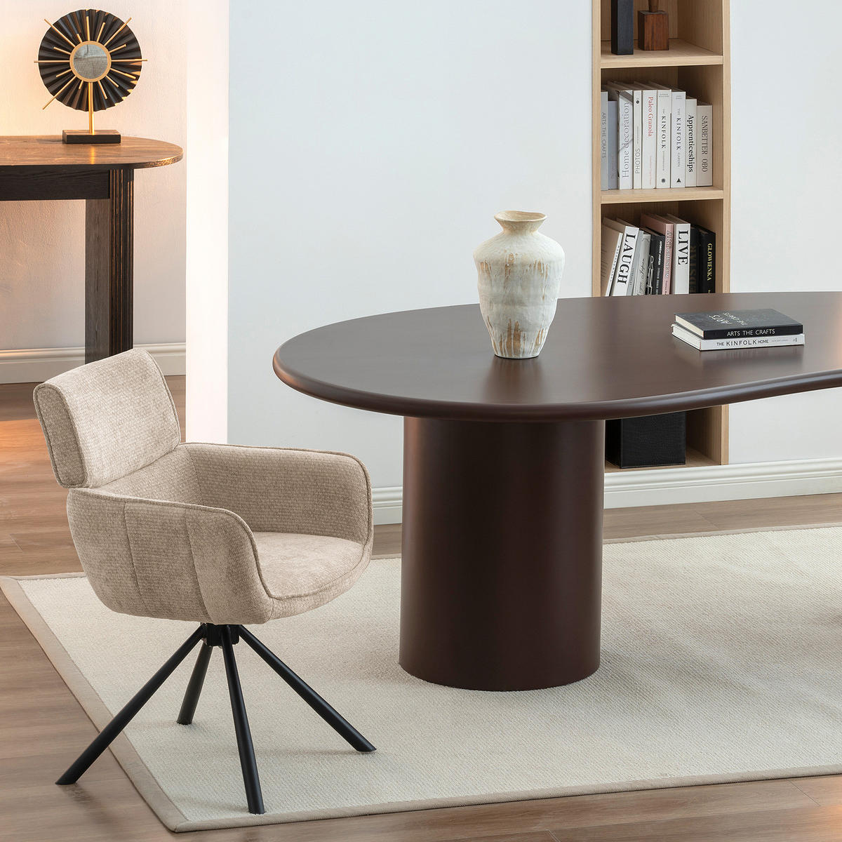 HOME24 Drehbarer Armlehnenstuhl CORPA 2er-Set - Beige/Schwarz, Textil/Metall (61/87/63cm) - home24