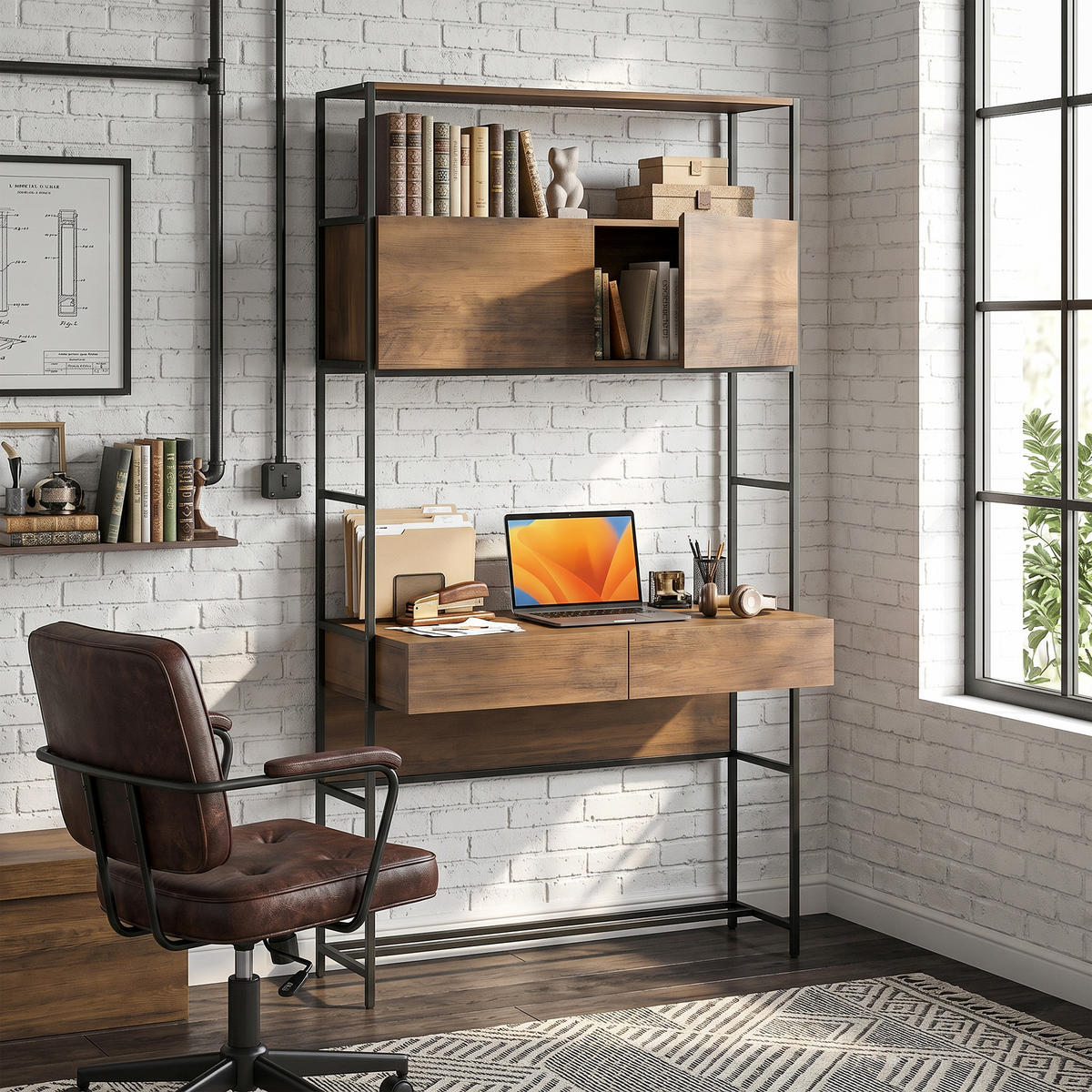COMPUTERTISCH Spanplatte Braun - Schwarz/Braun, Holzwerkstoff/Metall (100/45/185cm) - HOMCOM