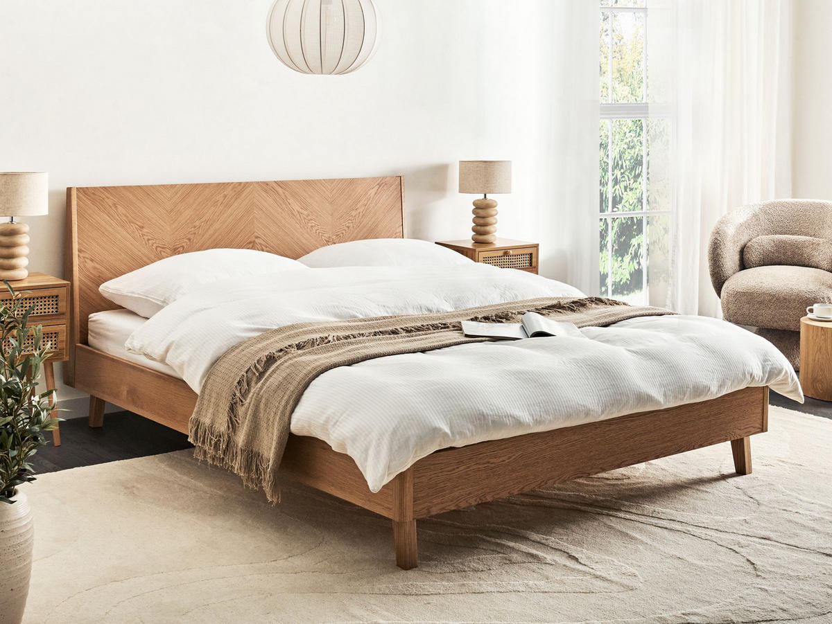 BETT mit Lattenrost 160/200 cm Hellbraun Wizernes - Hellbraun, Holzwerkstoff (160/200cm) - Beliani