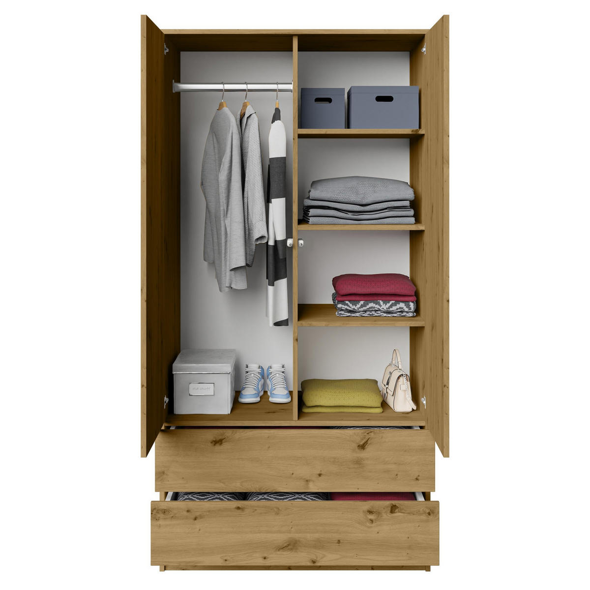 DREHTÜRENSCHRANK Look mit 2 Türen und Schubladen, 90 cm, eiche Artisan - Eiche Artisan, Holzwerkstoff (90/180/50cm) - Beautysofa