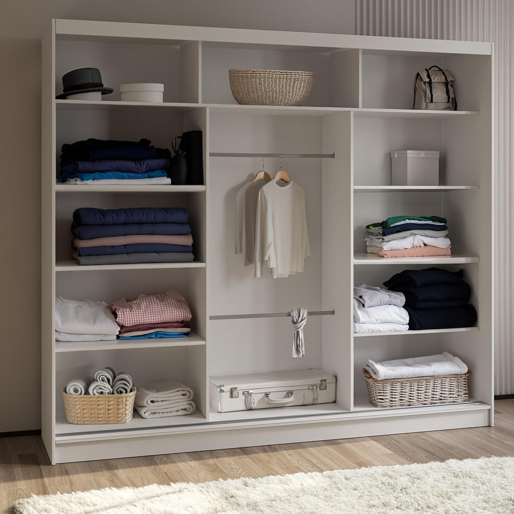 Thumbnail - Masseno Schwebetürenschrank, Schwarz, Holzwerkstoff, 7 Fächer, Rechteckig, 240x216x61 cm, Schlafzimmer, Kleiderschränke,...