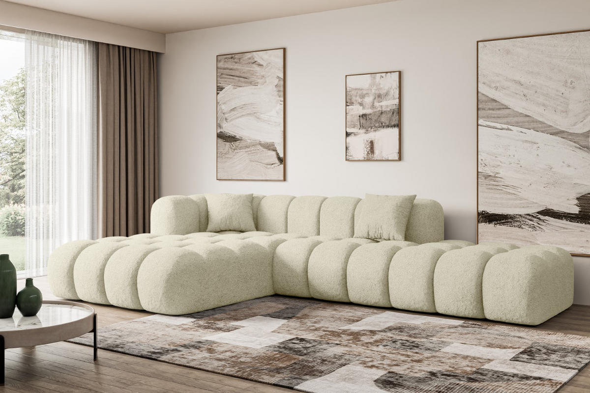 ECKSOFA Ottomane Links OLEA-L2 - 289x176x71 cm Beige Bouclé - Beige/Schwarz, Holzwerkstoff/Kunststoff (190/309cm) - ALTDECOR