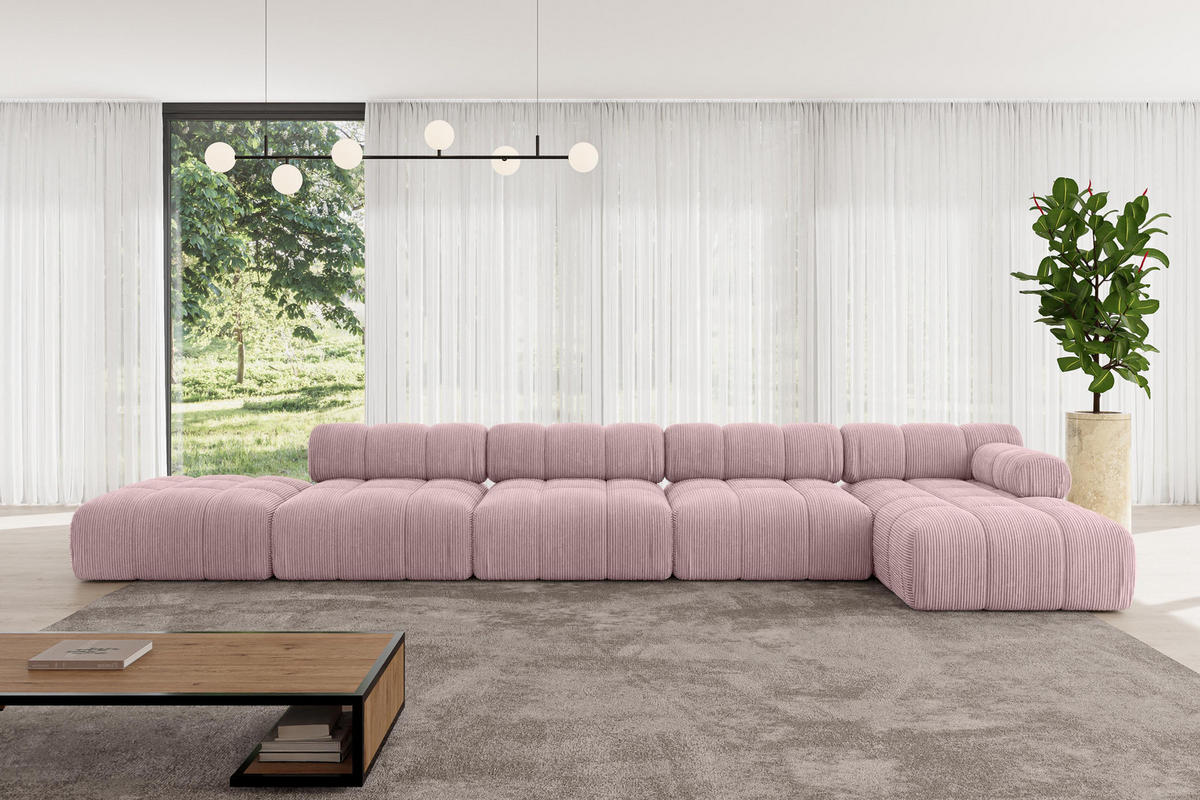 ECKSOFA modulares Sofa Lizur-L3 - 475x160x70 cm Rosa Cord - Rosa, Holzwerkstoff/Textil (475/160cm) - ALTDECOR