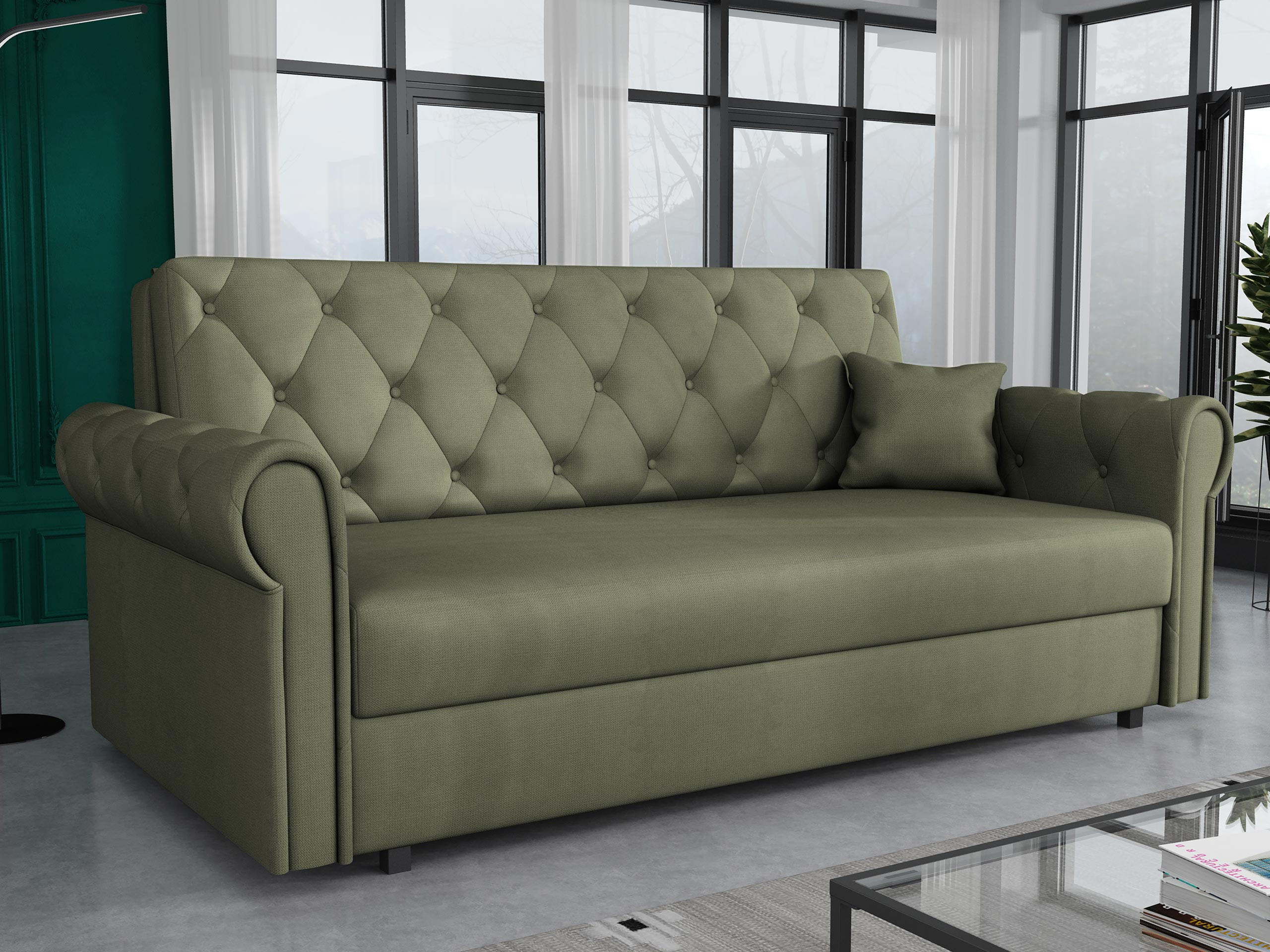 SCHLAFSOFA Viva Roma IV - Dunkelgrün/Schwarz, Holz/Textil (188/85/98cm) - MIRJAN24