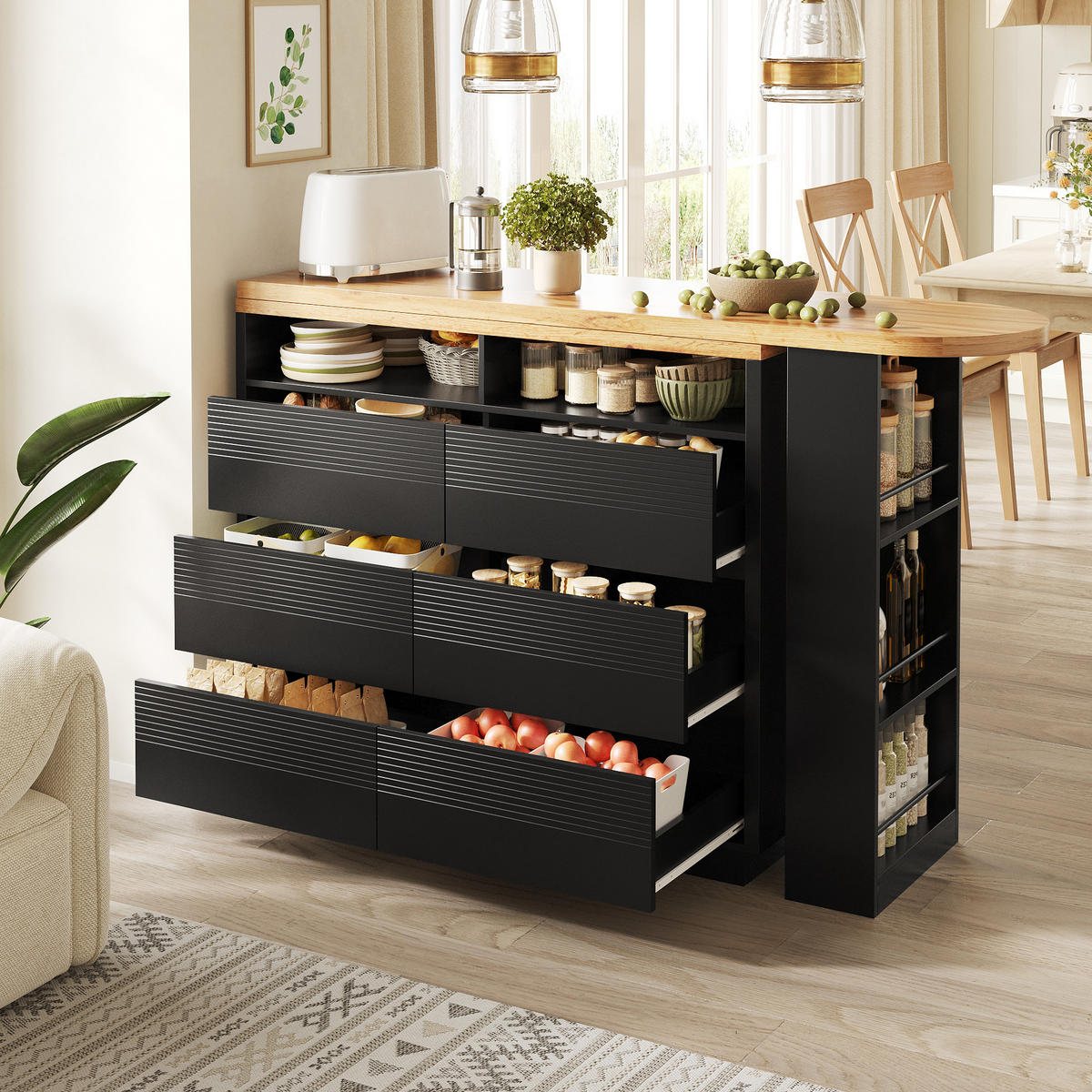 BARTISCH Ausziehbar 137-215cm 6 Schubladen Stauraum - Schwarz, Holzwerkstoff (39/137/102.3cm) - FLIEKS