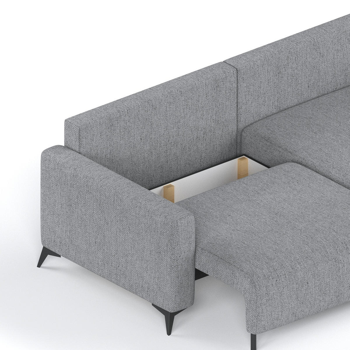 ECKSOFA NUVIO mit Schlaffunktion Grau im Neve Stoff - Schwarz/Grau, Holz/Holzwerkstoff (239/148cm) - AltaBeds