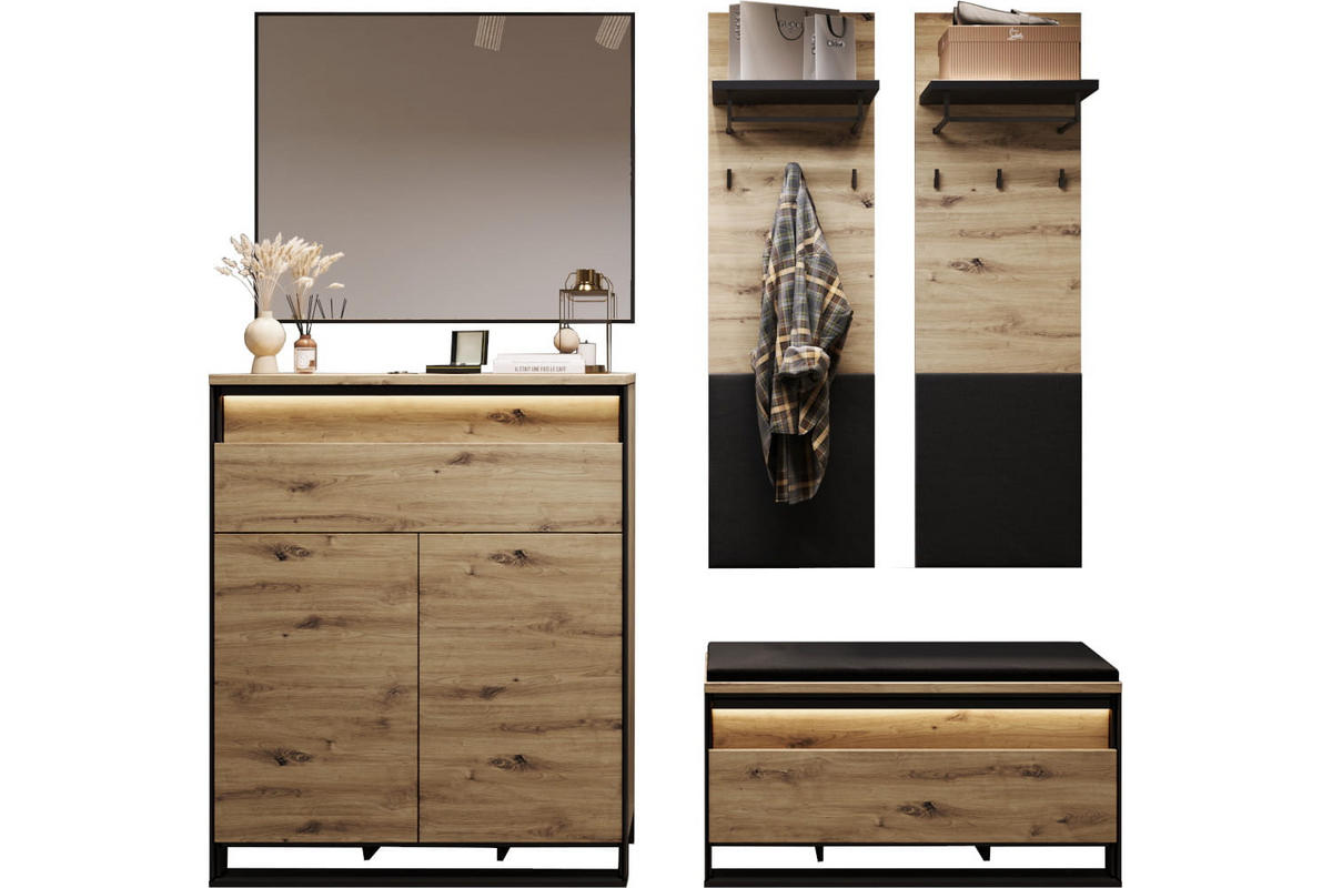 GARDEROBE Quant 3 - Schwarz/Eiche Artisan, Holzwerkstoff (184/182/40cm) - Meblini